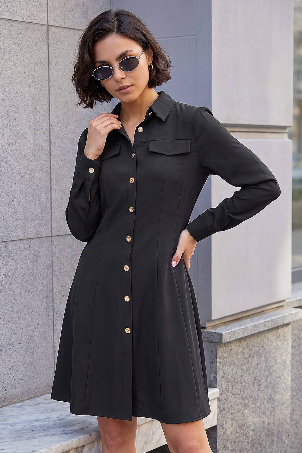 Roman Women's Black Collared Buttoned Shirt Dress Size 18