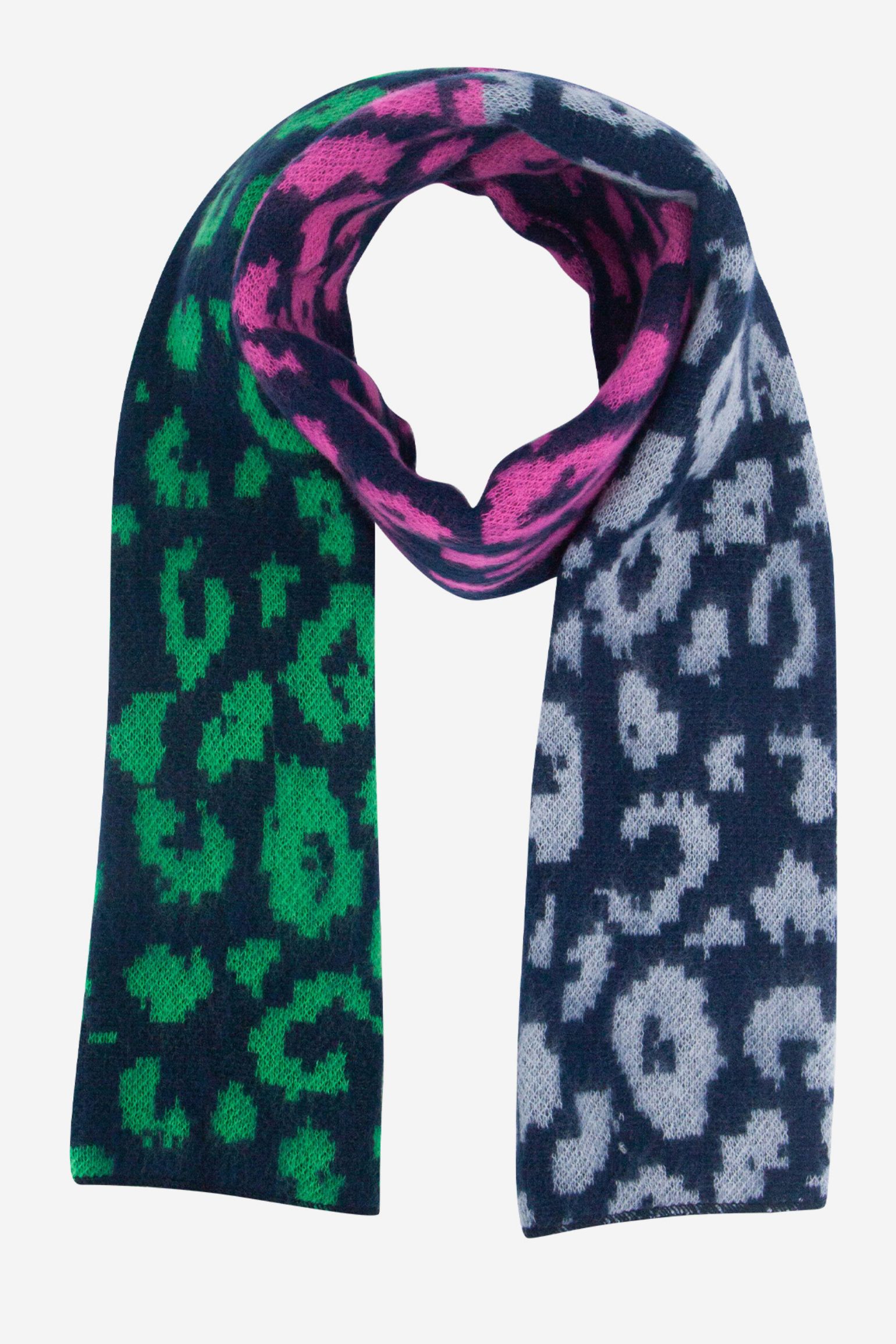 Navy Blue Block Leopard Print Winter Scarf, Image 1 of 4