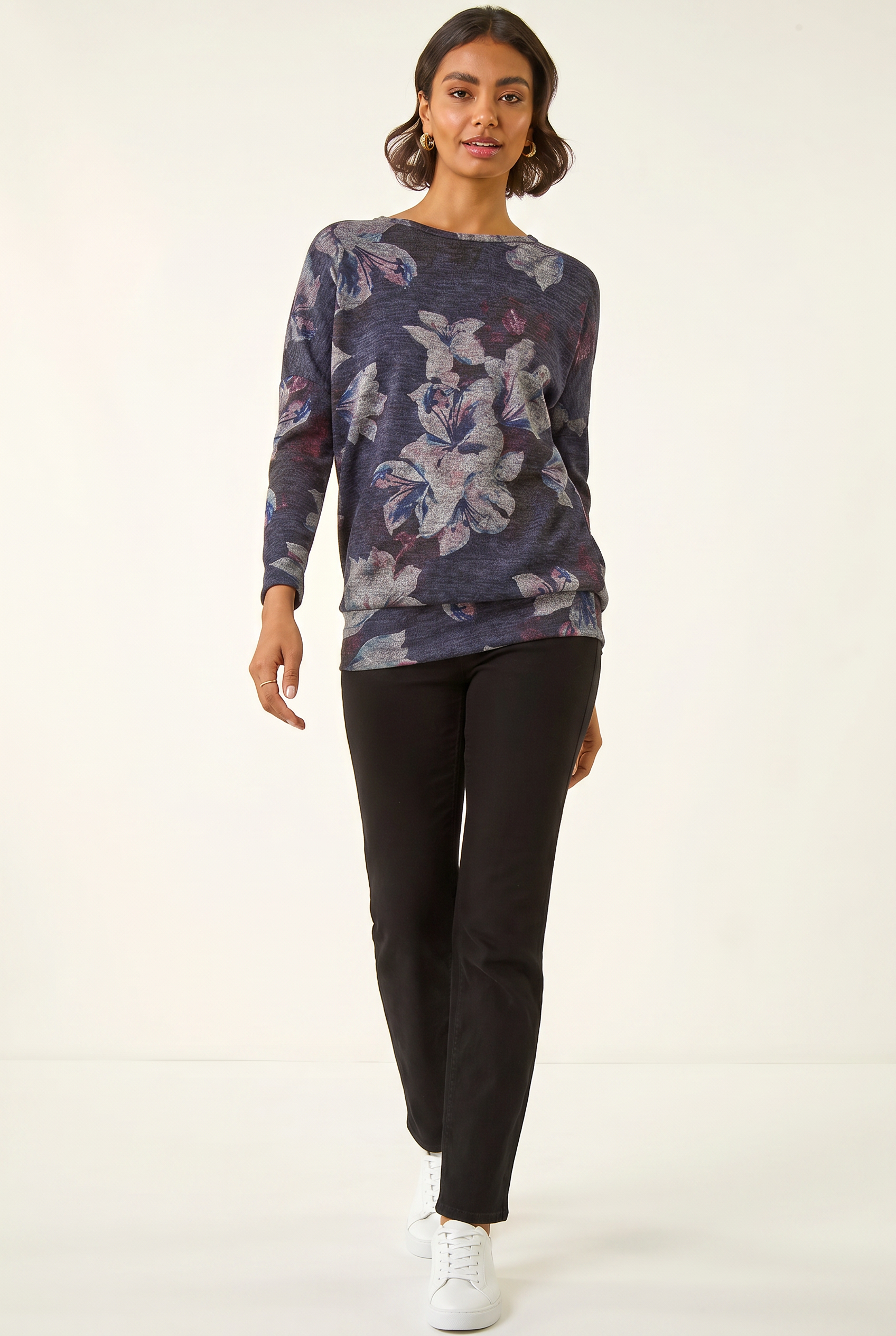 Roman Women's Purple Floral Printed Bubble Hem Top Size 18