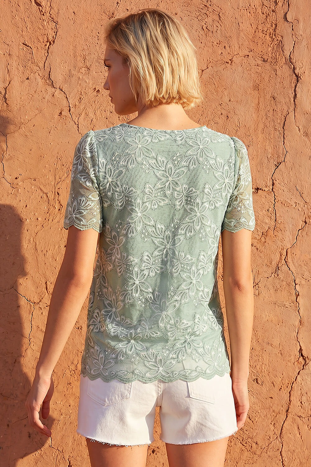 Sage Floral Stretch Lace Top, Image 4 of 4
