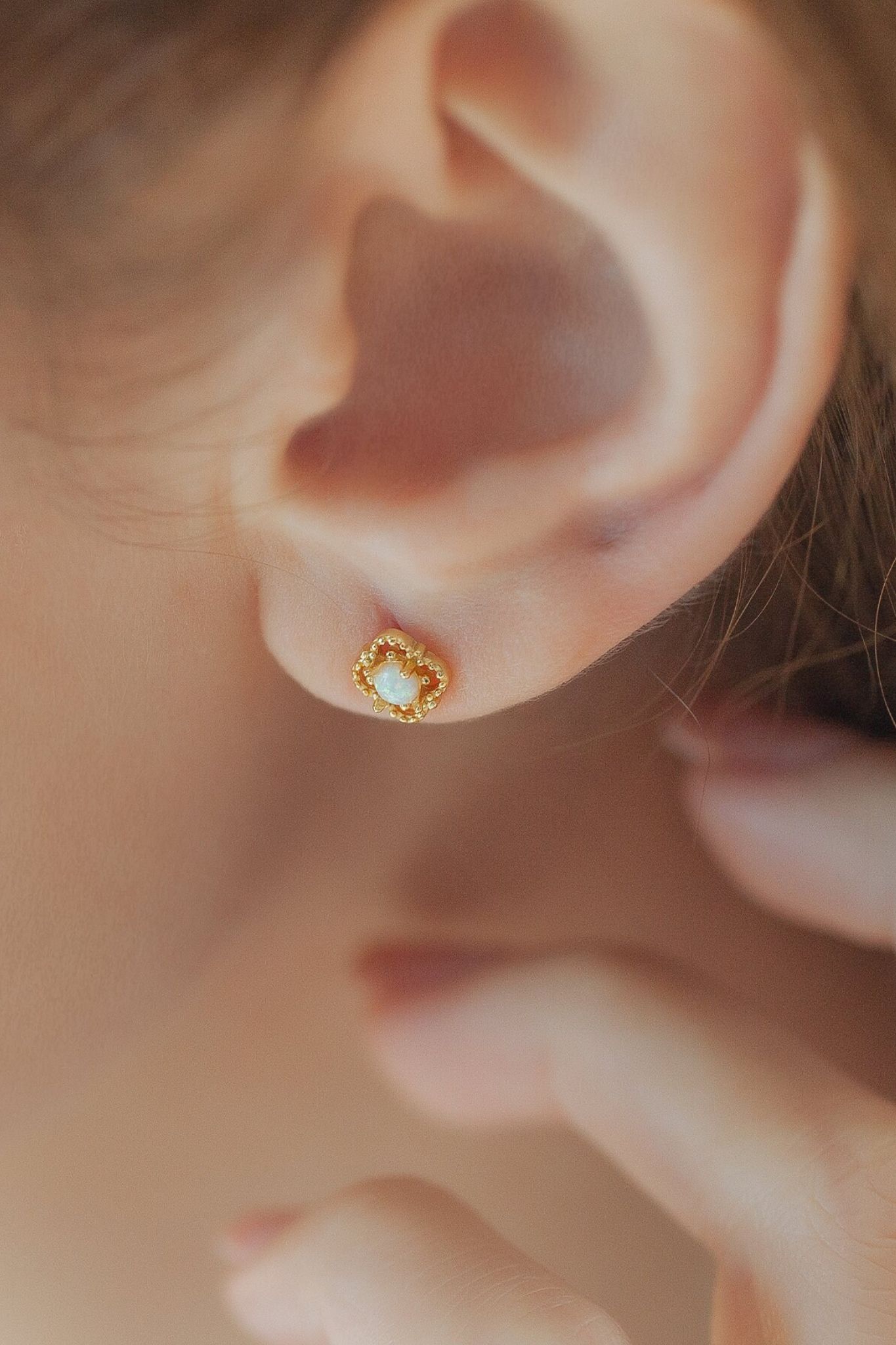 Gold Gold Plated Sterling Silver Floral Opal Studs, Image 2 of 3