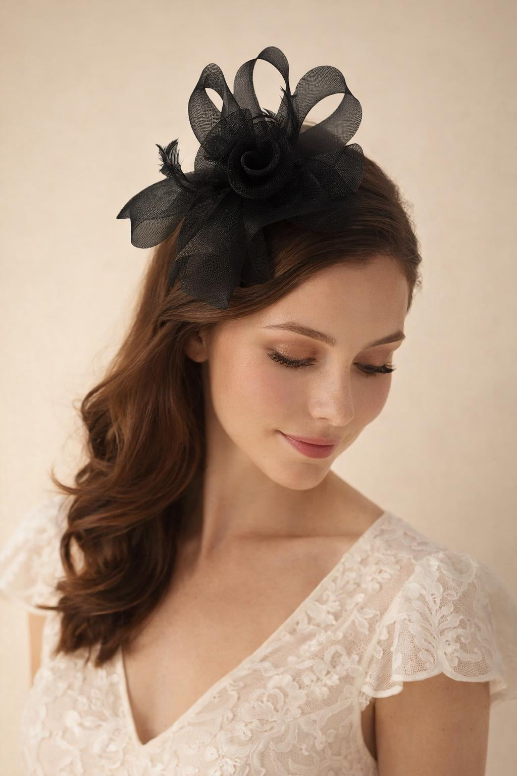 Pink Folded Bow Fascinator With Tipped Feathers