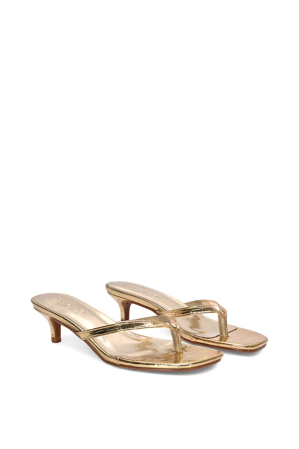 Gold XY LONDON Gold 'Jane' Toe Post Low Kitten Heel Mule Sandal Shoes, Image 3 of 6