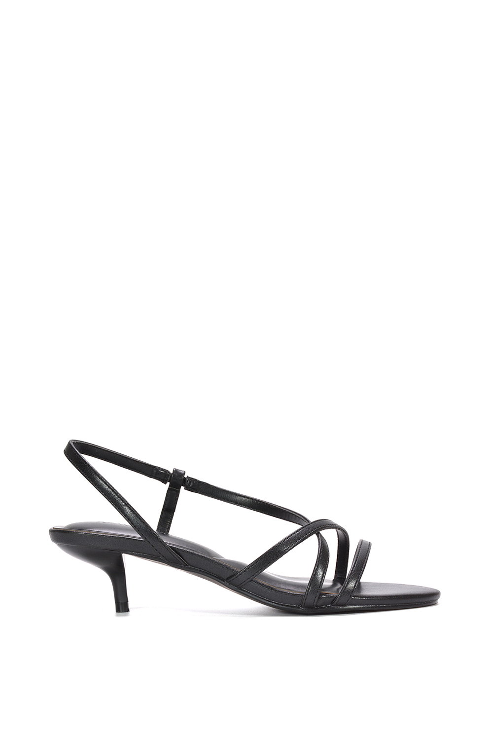 Black 'Kayla' Slip On Strappy Slingback Kitten Heeled Sandals
