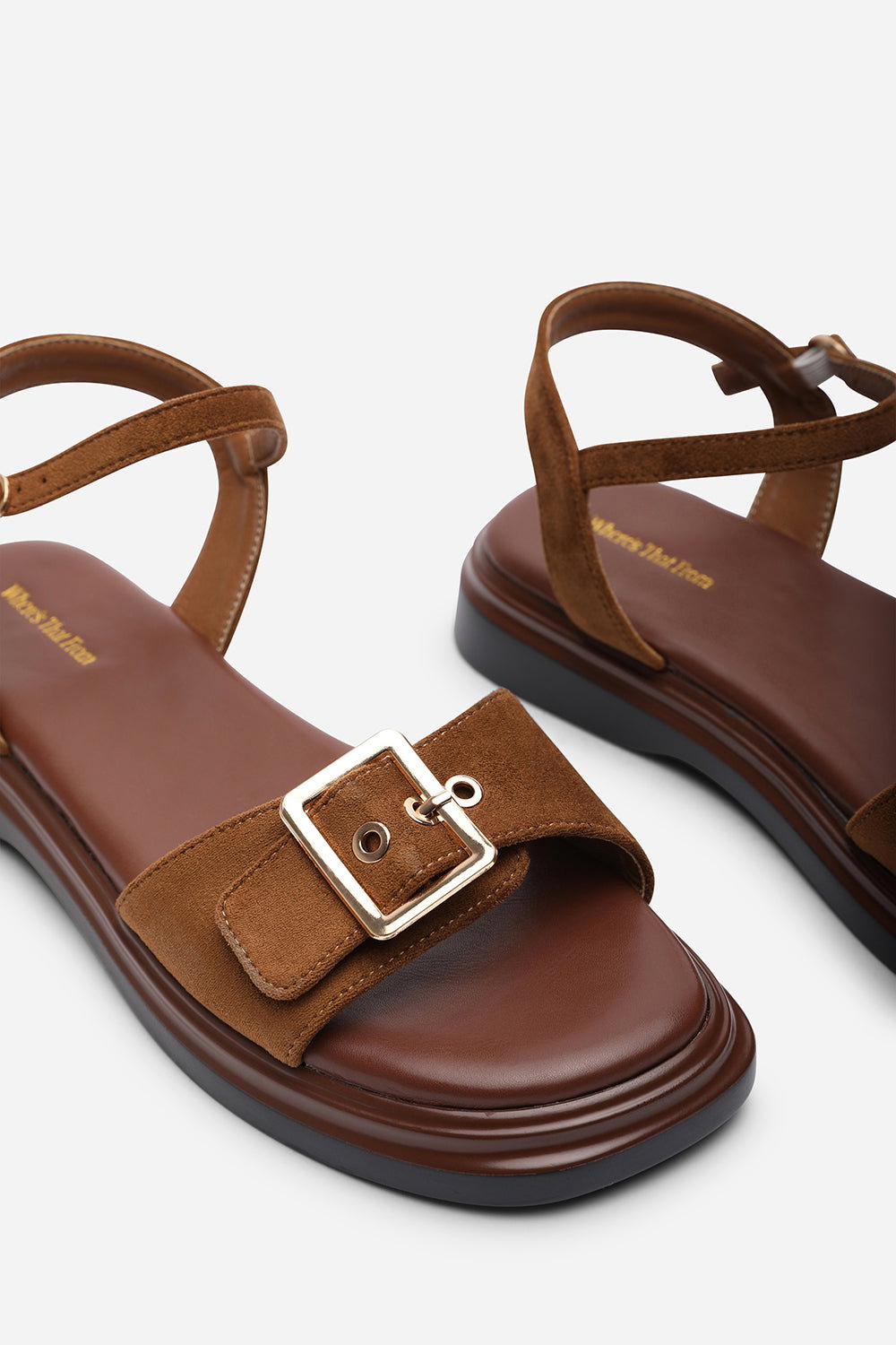 Brown Where's That From Brown Coastal Front Buckle Flatform Suede Sandal, Image 5 of 6