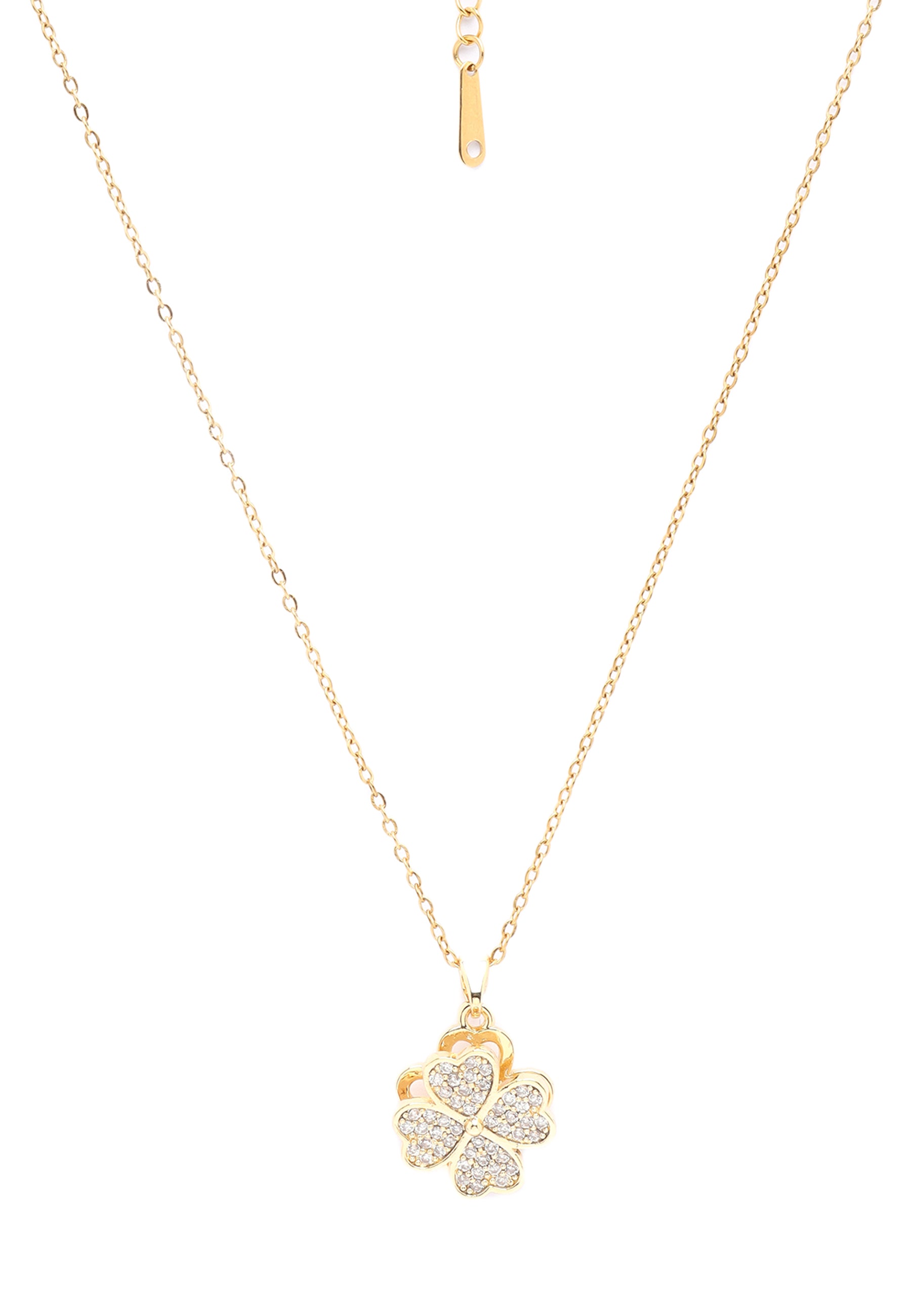 Gold Golden Clover Sparkle Floral Pendant., Image 3 of 5