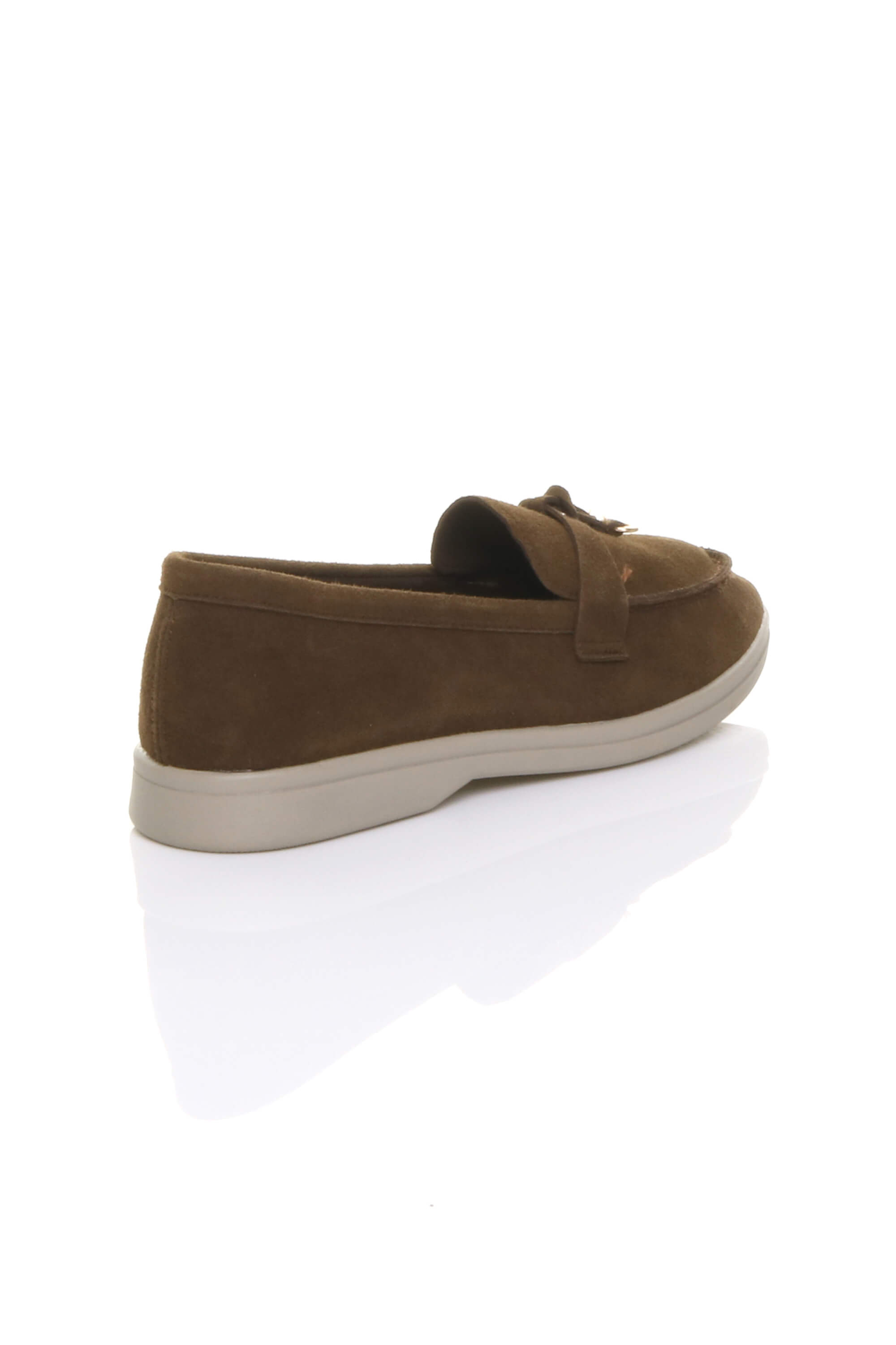 Dark Brown AJVANI Dark Brown Flat Slip On Smart Loafers, Image 4 of 4