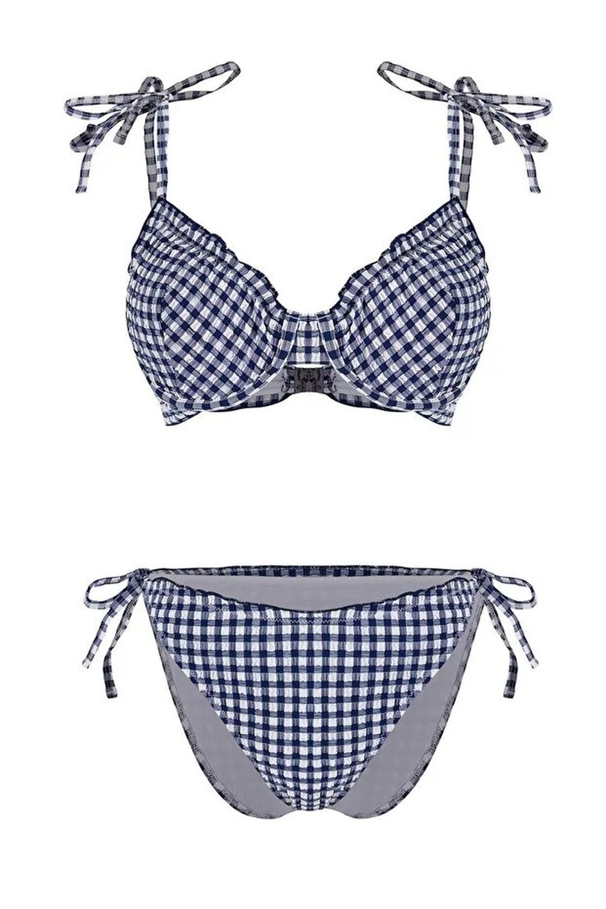 Multi Gingham Ruffle Detail Balconette Bikini Set, Image 2 of 4