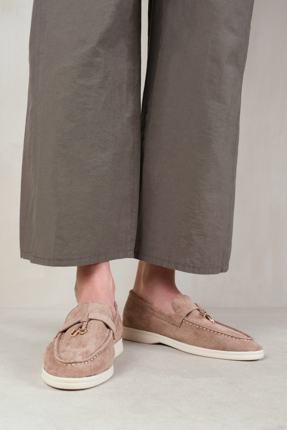 Khaki 'Pegasus' Slip On Trim Loafers With Accessory Detailing, Image 3 of 3