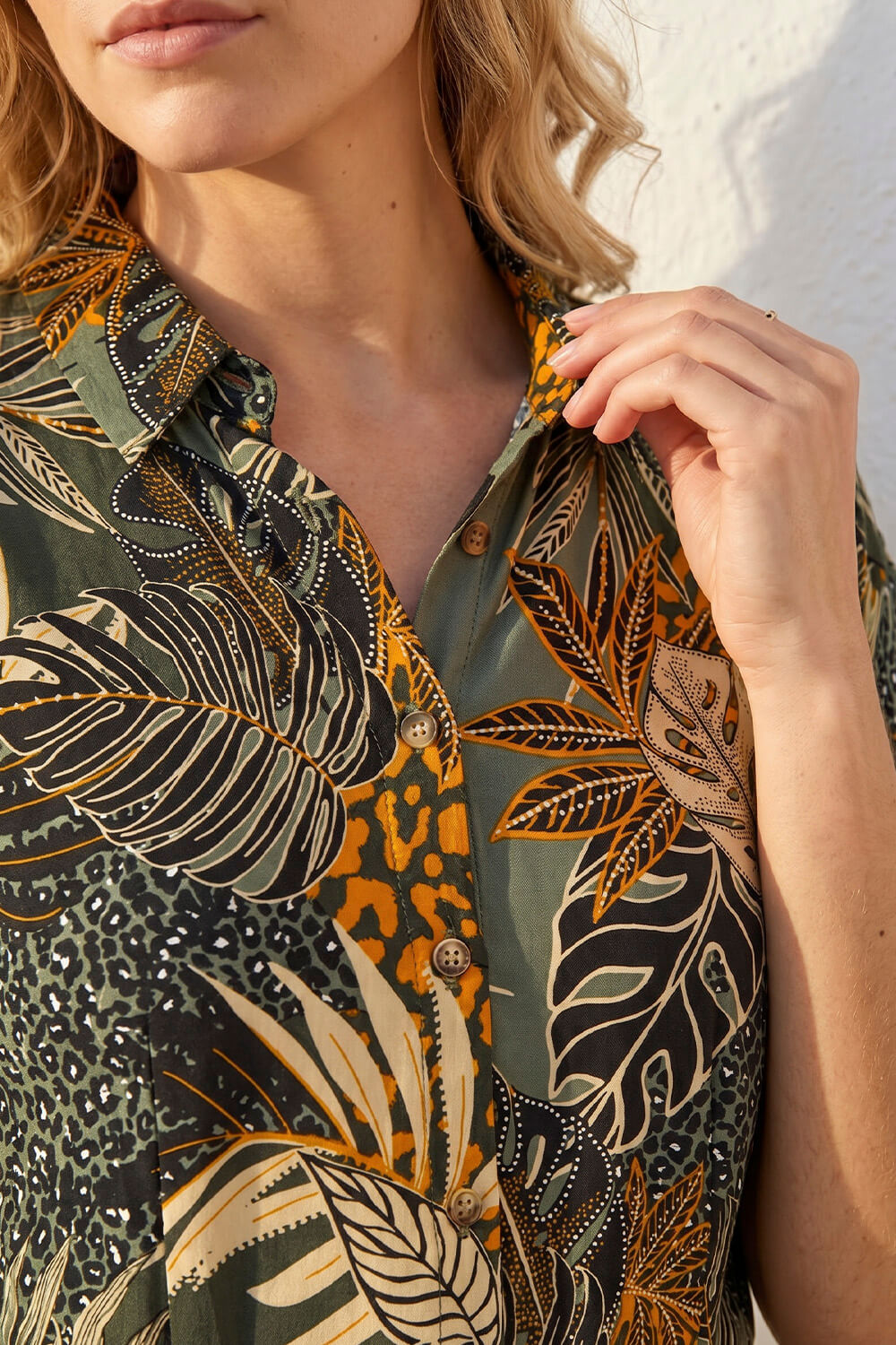 green leaf print shirt dress Matcha Macaroon Smocked Maxi Dress main image 0