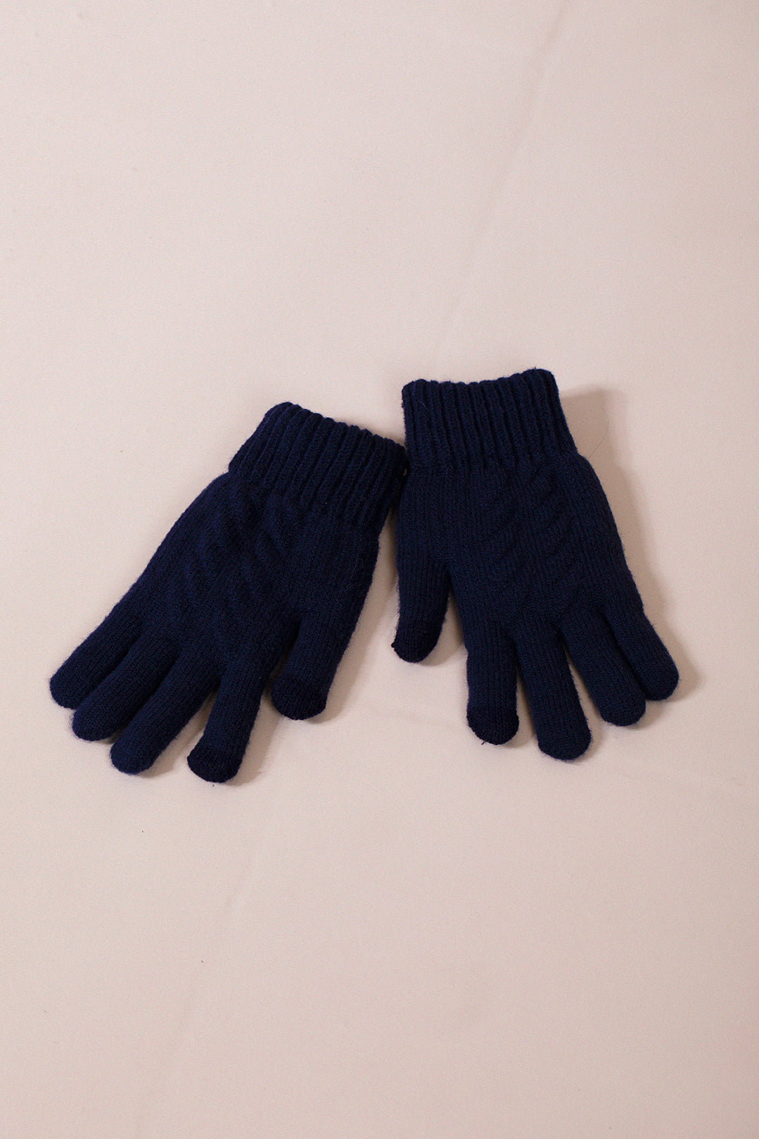 Navy Touch Screen Cable Knit Gloves - Fleece Lined, Image 4 of 4