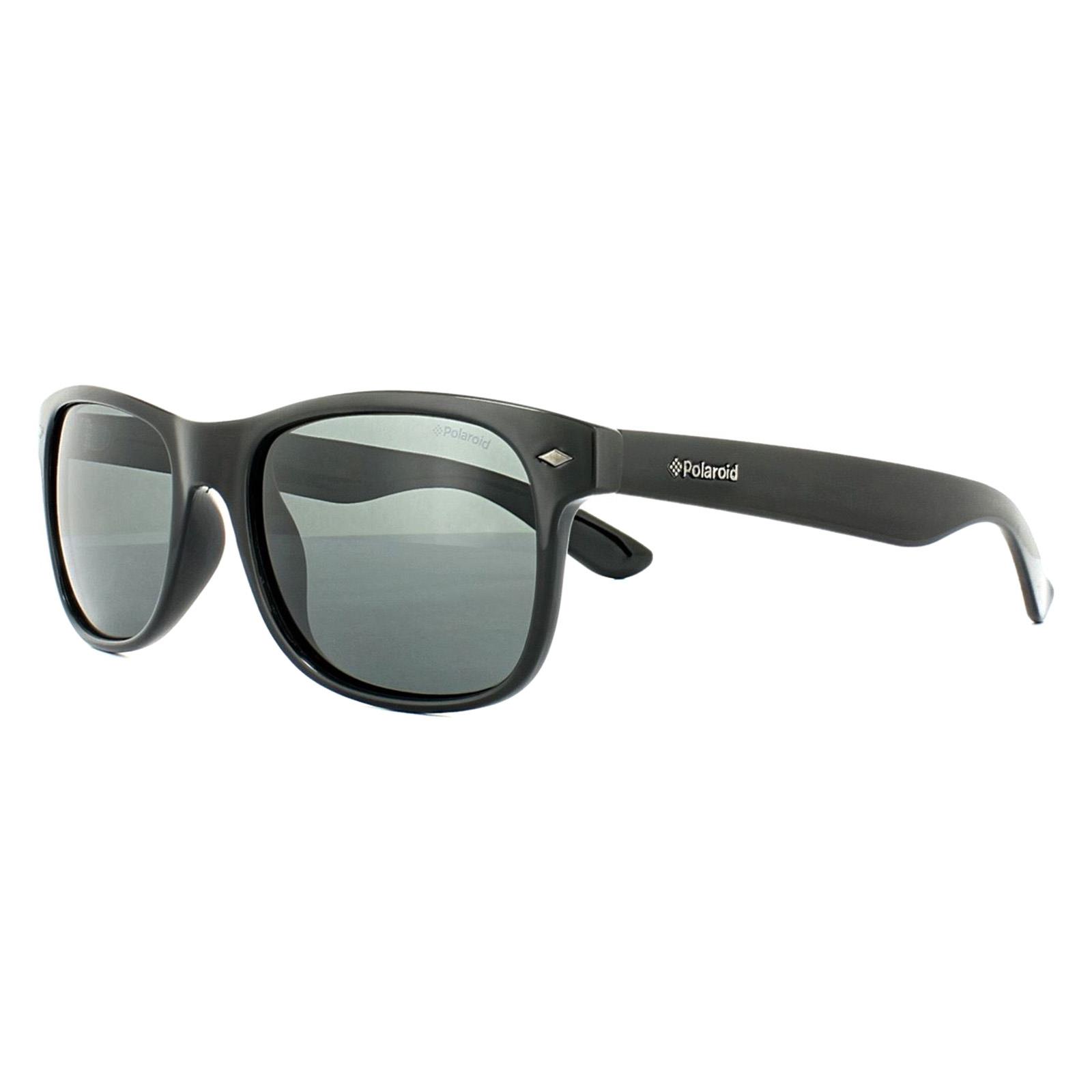 Black Polaroid Black Rectangle Shiny Black Grey Polarized Sunglasses, Image 2 of 4