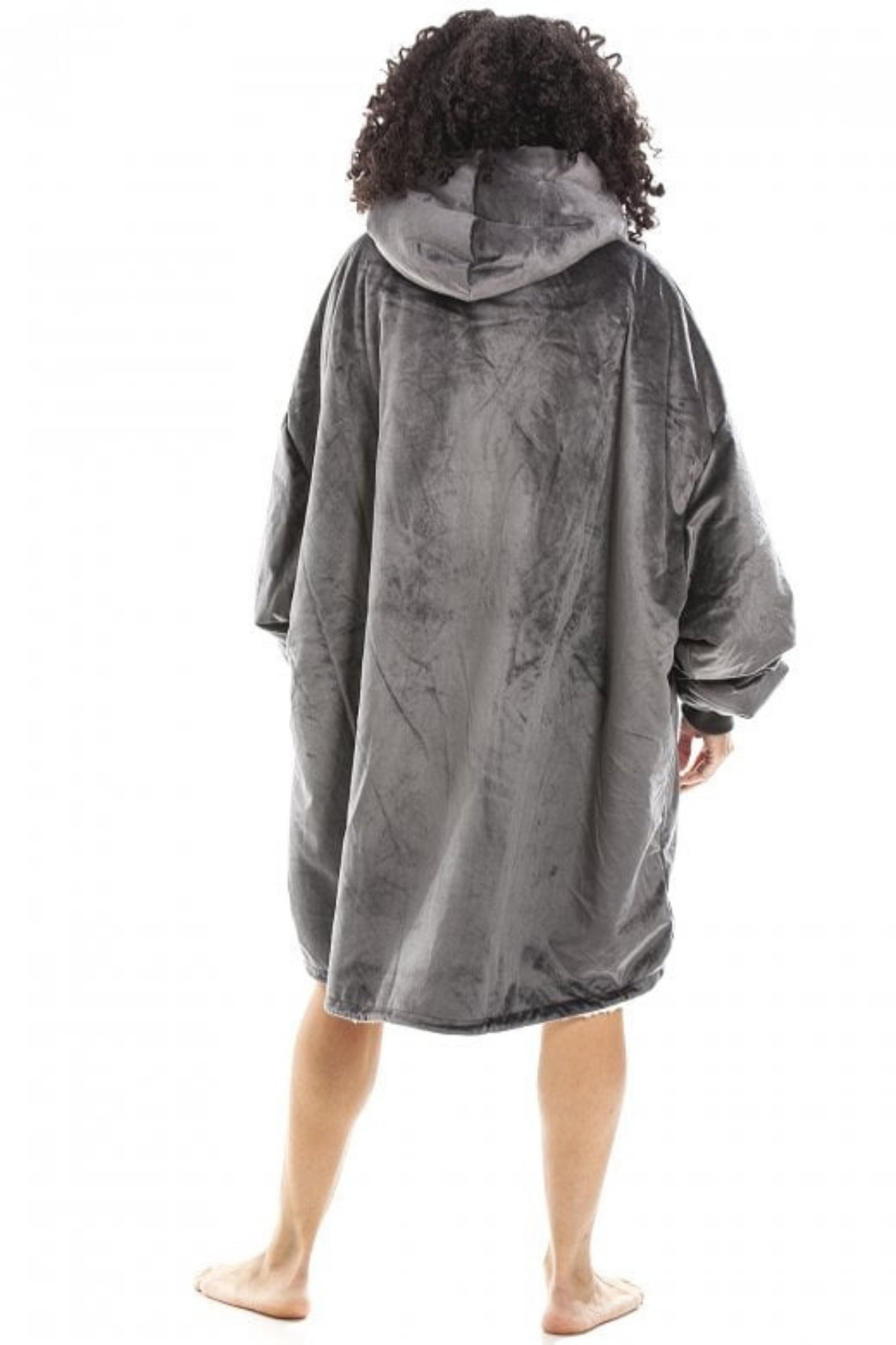 Dark Grey Camille Lingerie Dark Grey Sherpa Fleece Hoodie with Elasticated Cuffs & Giant Pocket, Image 3 of 6