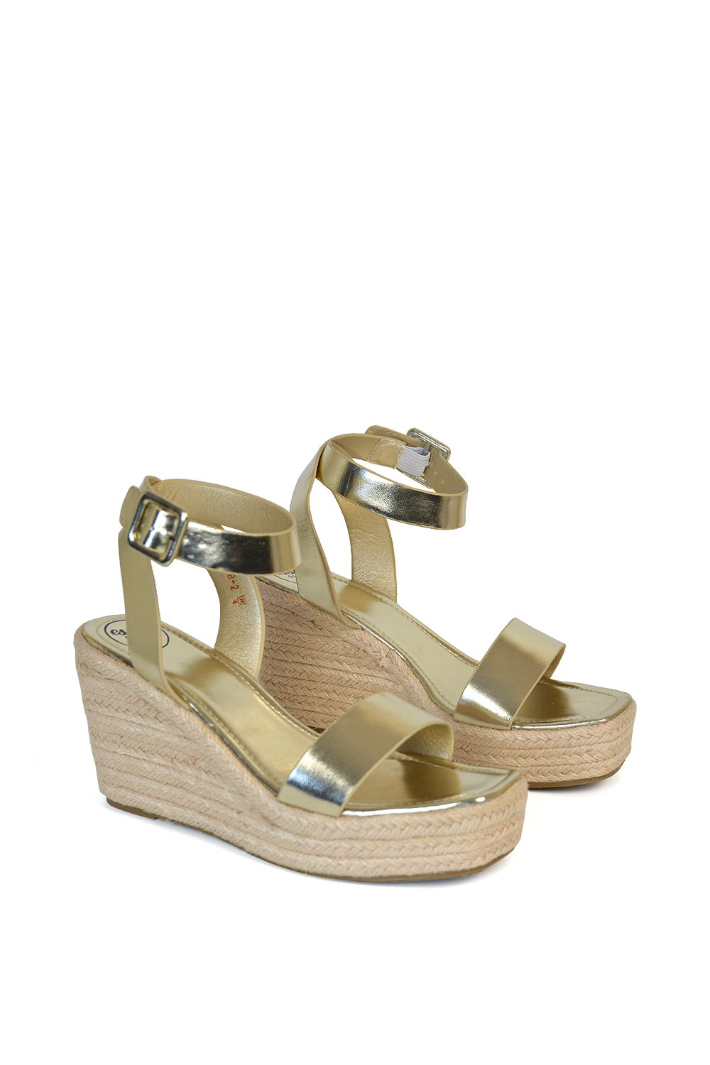 Gold XY LONDON Gold 'Linda' Strappy Platform Woven Wedge Heel Sandals, Image 3 of 5