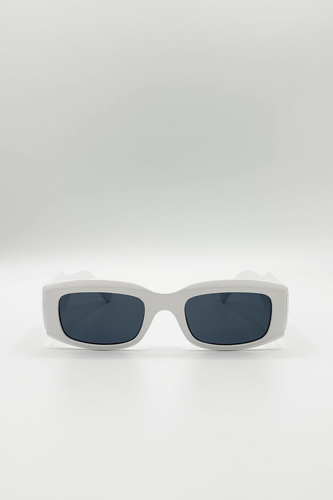 White Chunky Rectangle Sunglasses with Extra Wide Arms in White, Image 2 of 4