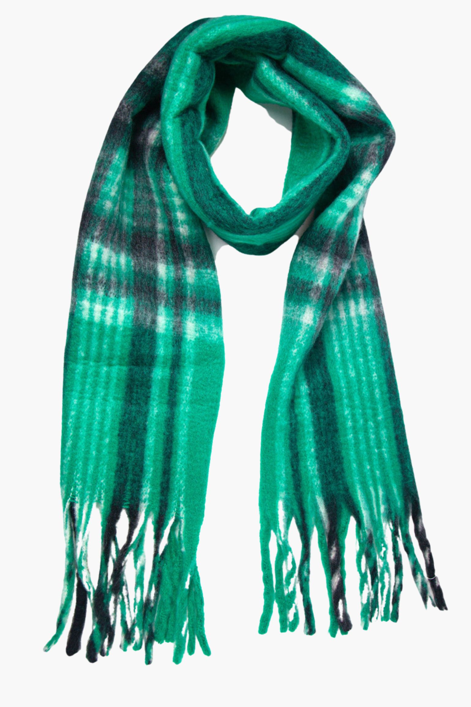 Green Tartan Tasselled Winter Scarf, Image 1 of 2