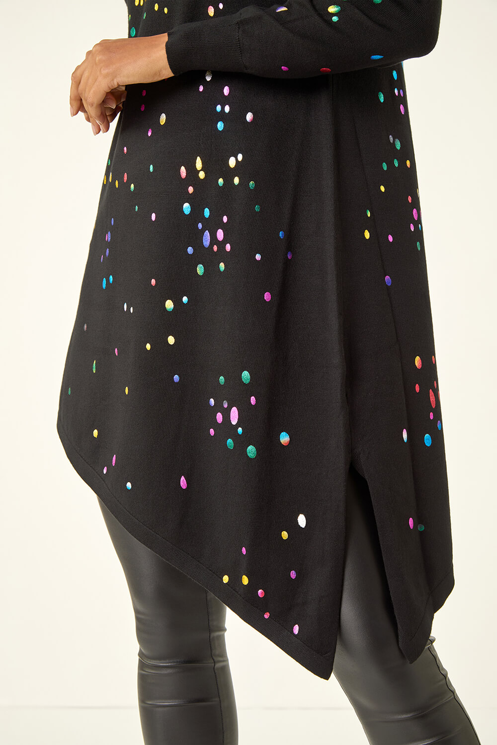Black Longline Metallic Spot Asymmetric Jumper, Image 6 of 5