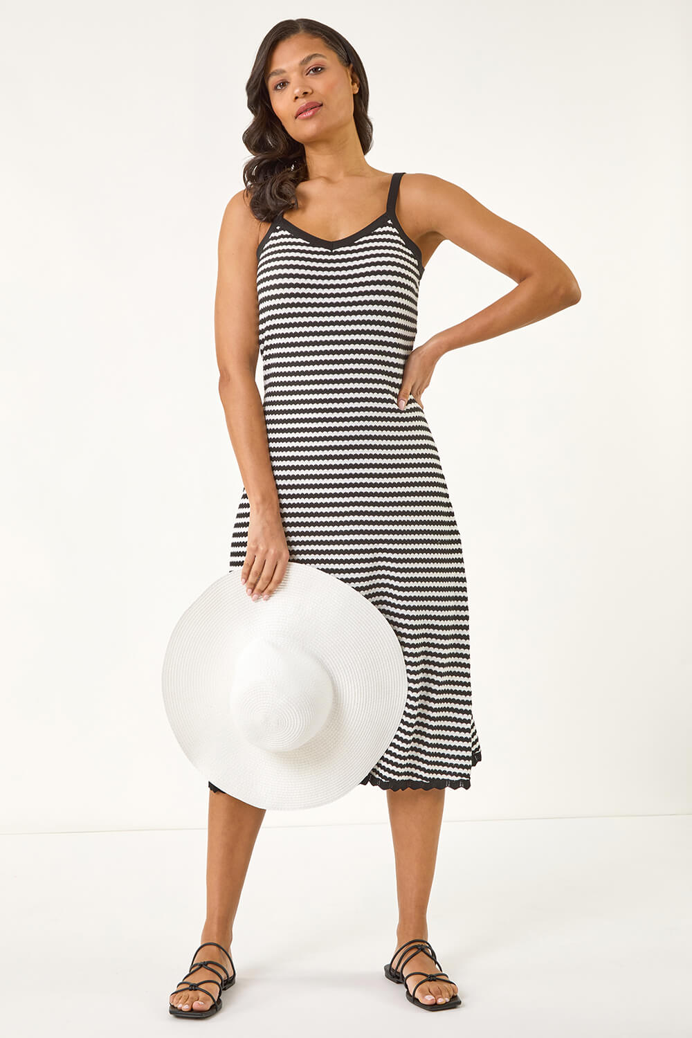 Black Stripe Crochet Midi Dress, Image 1 of 5
