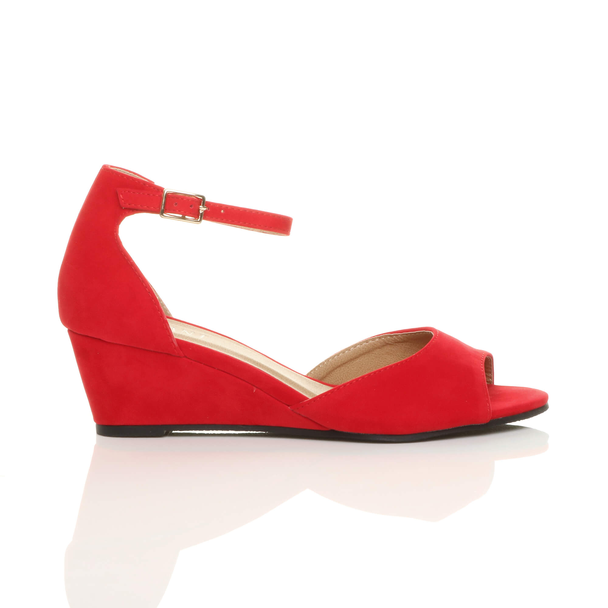 Red AJVANI Red Mid Wedge Heel Ankle Strap Sandals, Image 2 of 6