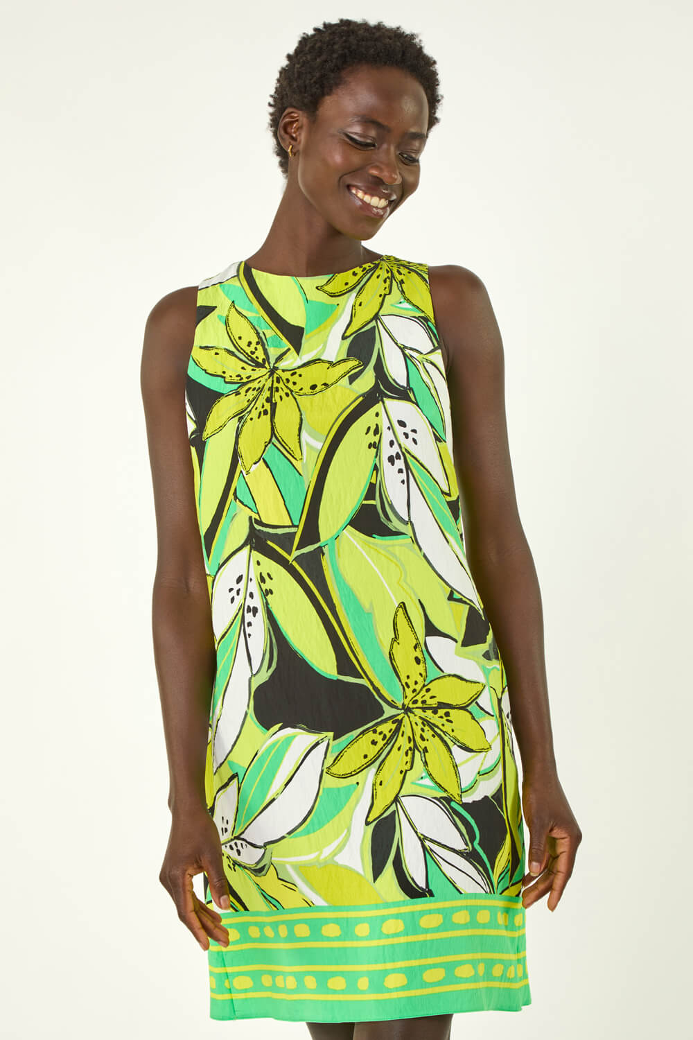 Lime Tropical Leaf Border Shift Dress, Image 3 of 5