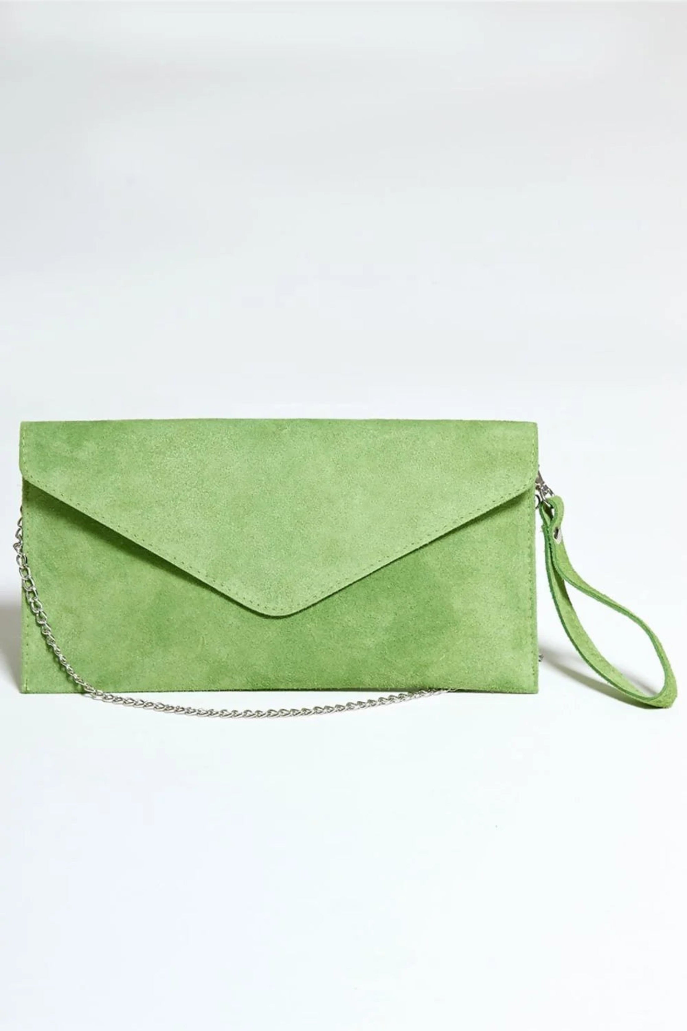 Green Green Suede Envelope Luxe Clutch Bag - Laura, Image 2 of 2