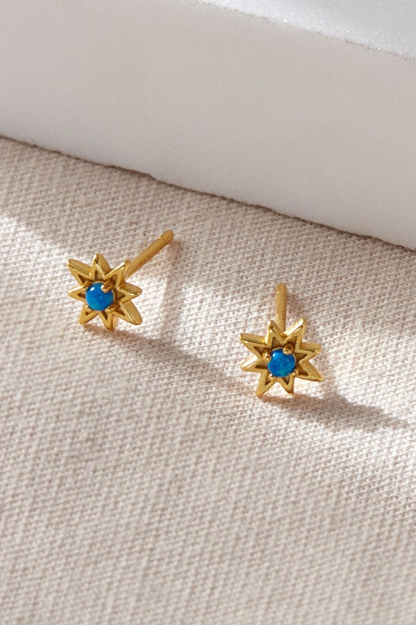 Gold Sterling Silver Opal Starburst Studs, Image 2 of 2