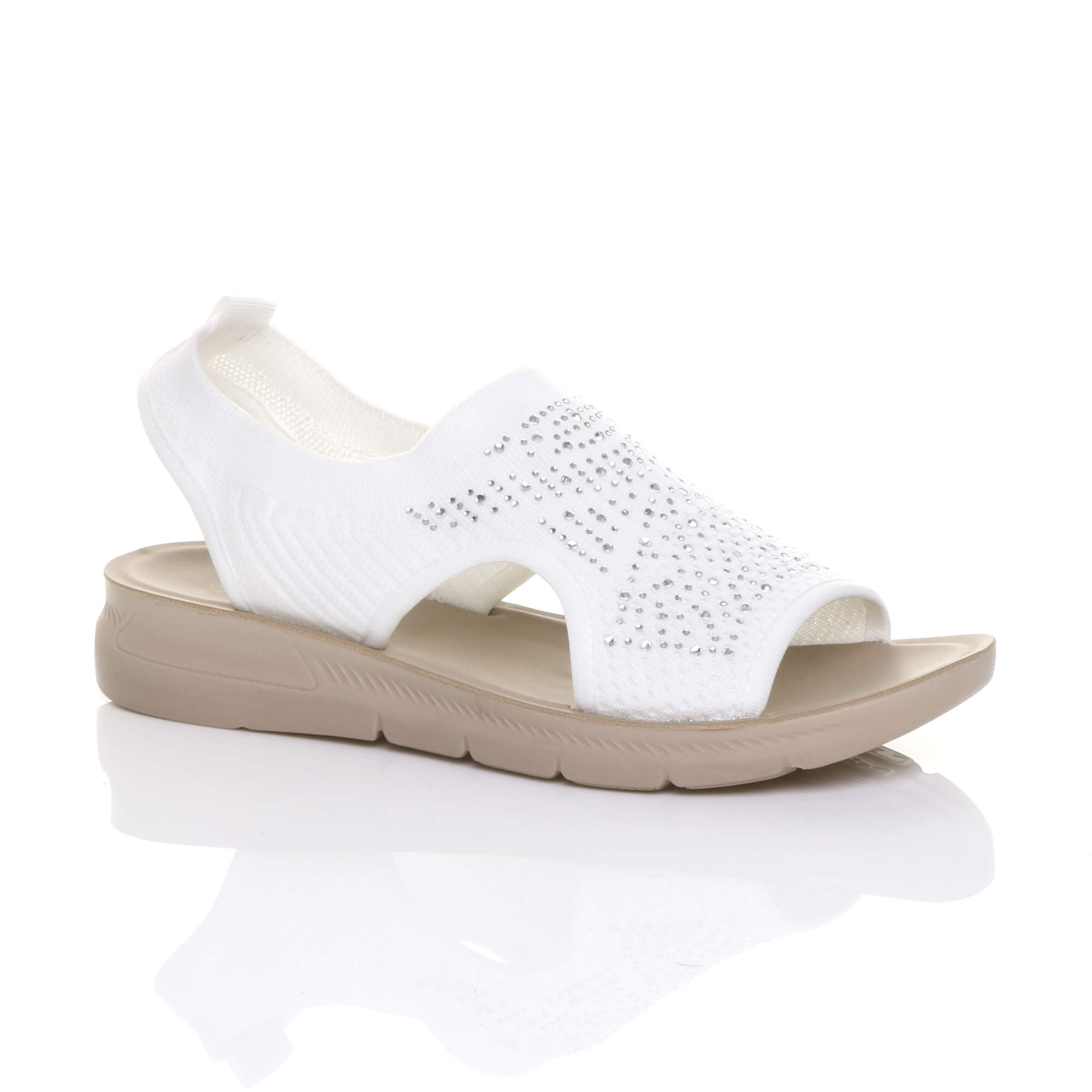 White AJVANI White Slingback Diamante Summer Holiday Comfort Sandals, Image 1 of 5