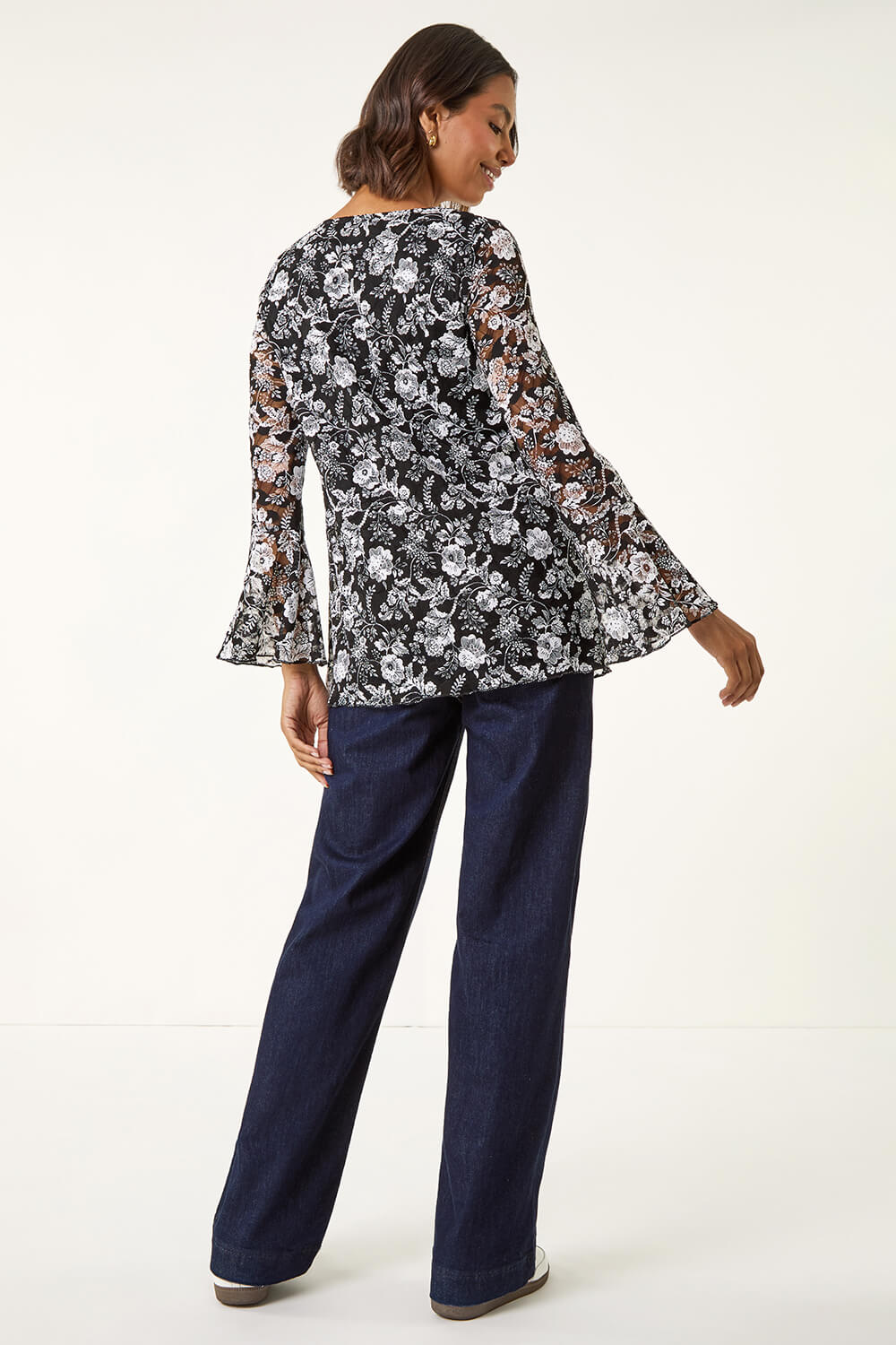 Black Wide V Neck Flowy Top with Contrast Stitching main image 0