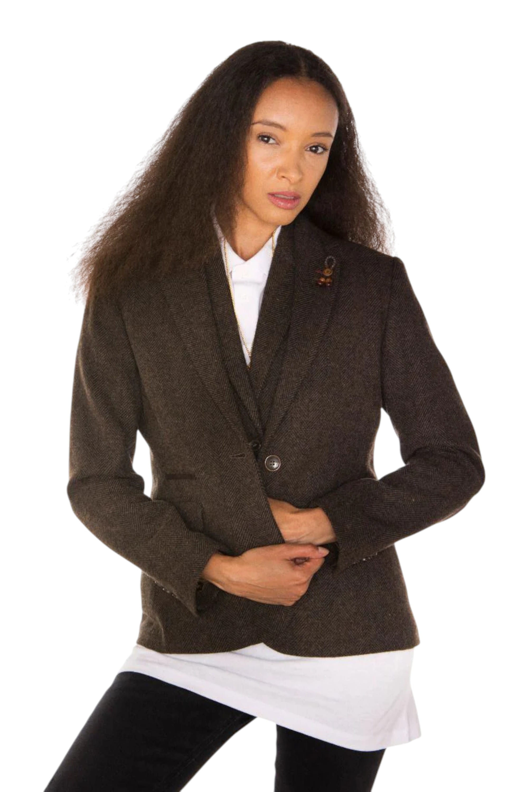 Brown Infinity Leather Brown Tweed 1920s Herringbone Brown Blazer, Image 2 of 6