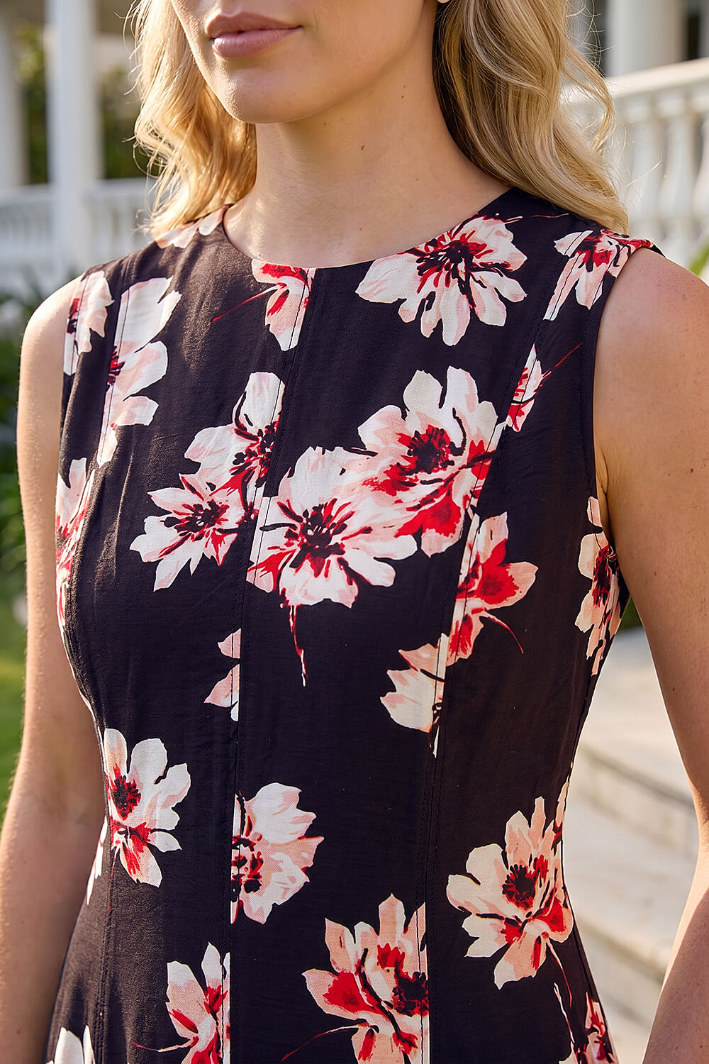 Black Floral Panel Midi Dress, Image 5 of 4