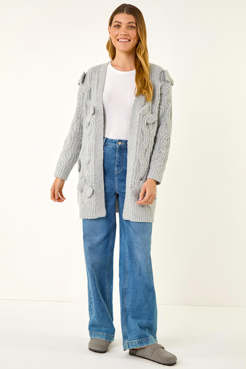 Grey 3D Bow Knit Cardigan, Image 4 of 5
