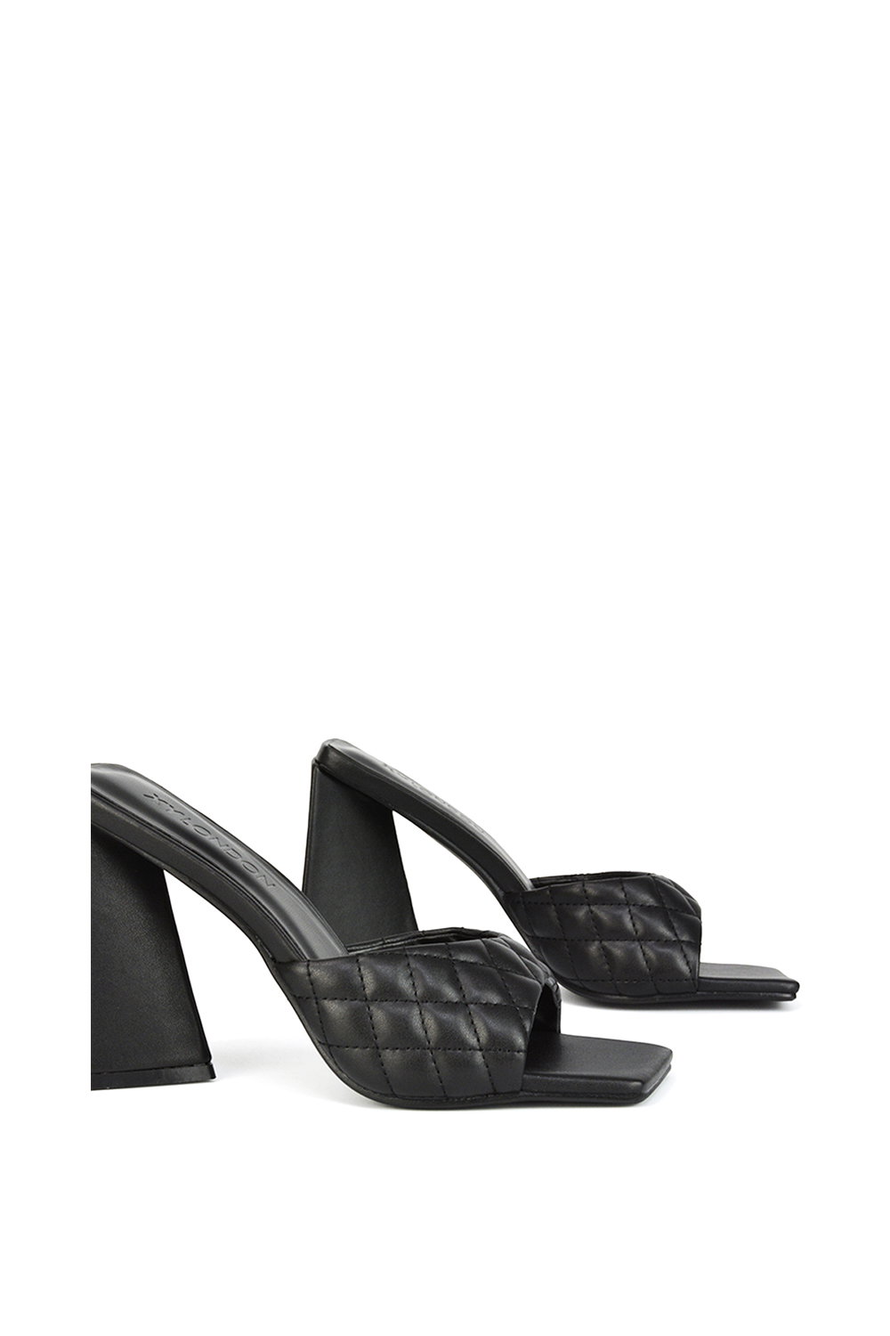 Black XY LONDON Black 'Maylin' Quilted Square Toe Sculptured Flared High Heels, Image 3 of 5