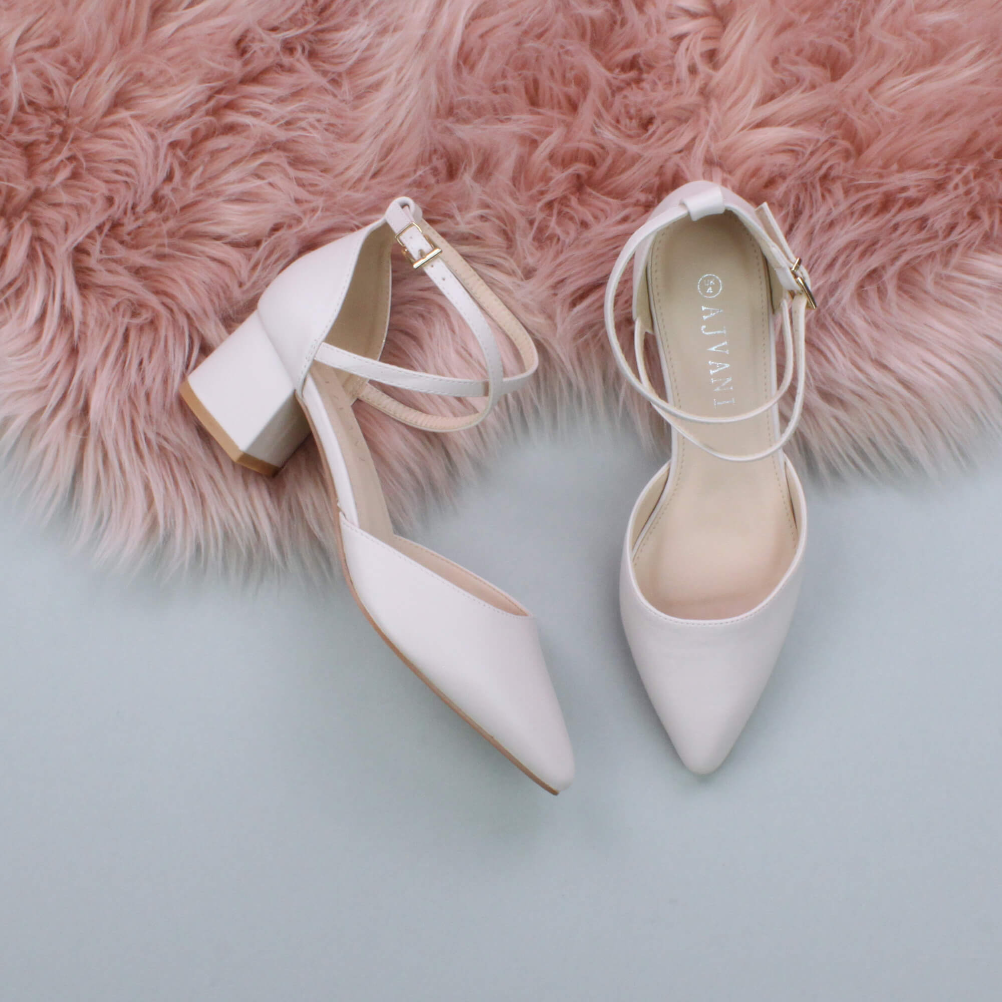 Natural AJVANI Natural Mid Block Heel Crossed Strap Pointed Toe 2 Part Heels, Image 4 of 6