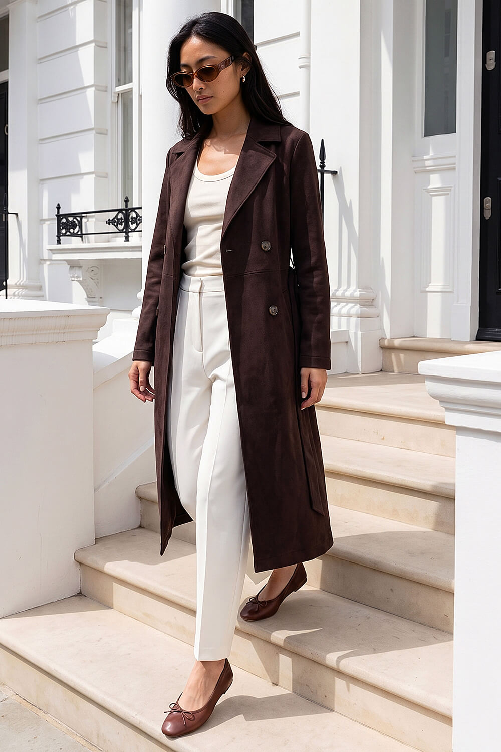 Dark Brown Petite Trench Coat, Image 3 of 4