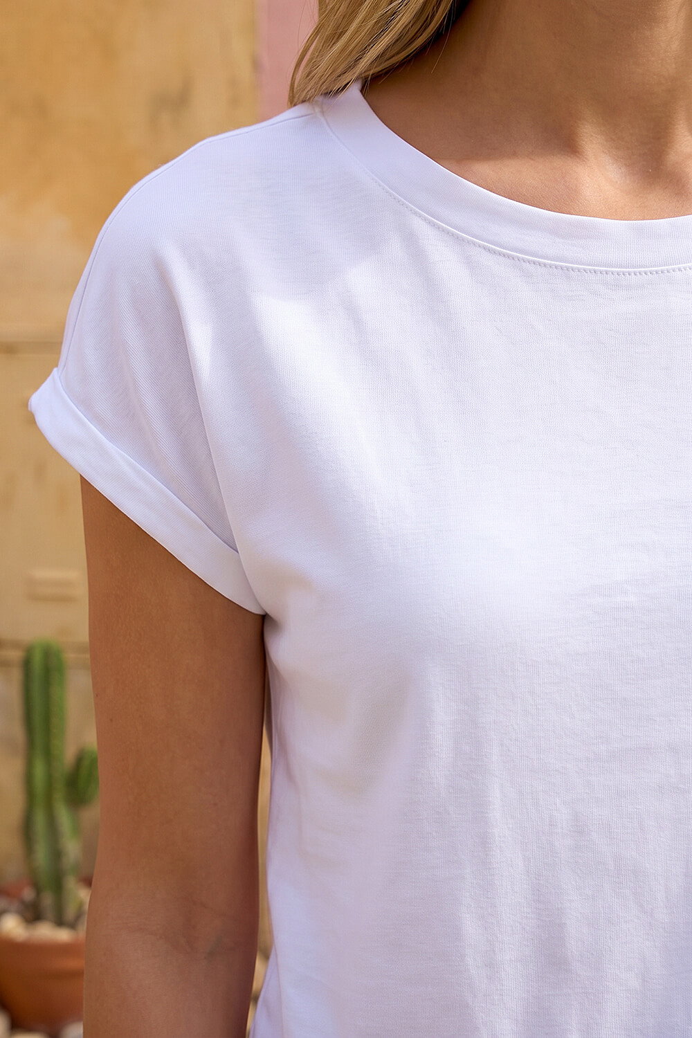 White Plain Stretch Cotton Jersey T-Shirt, Image 5 of 4