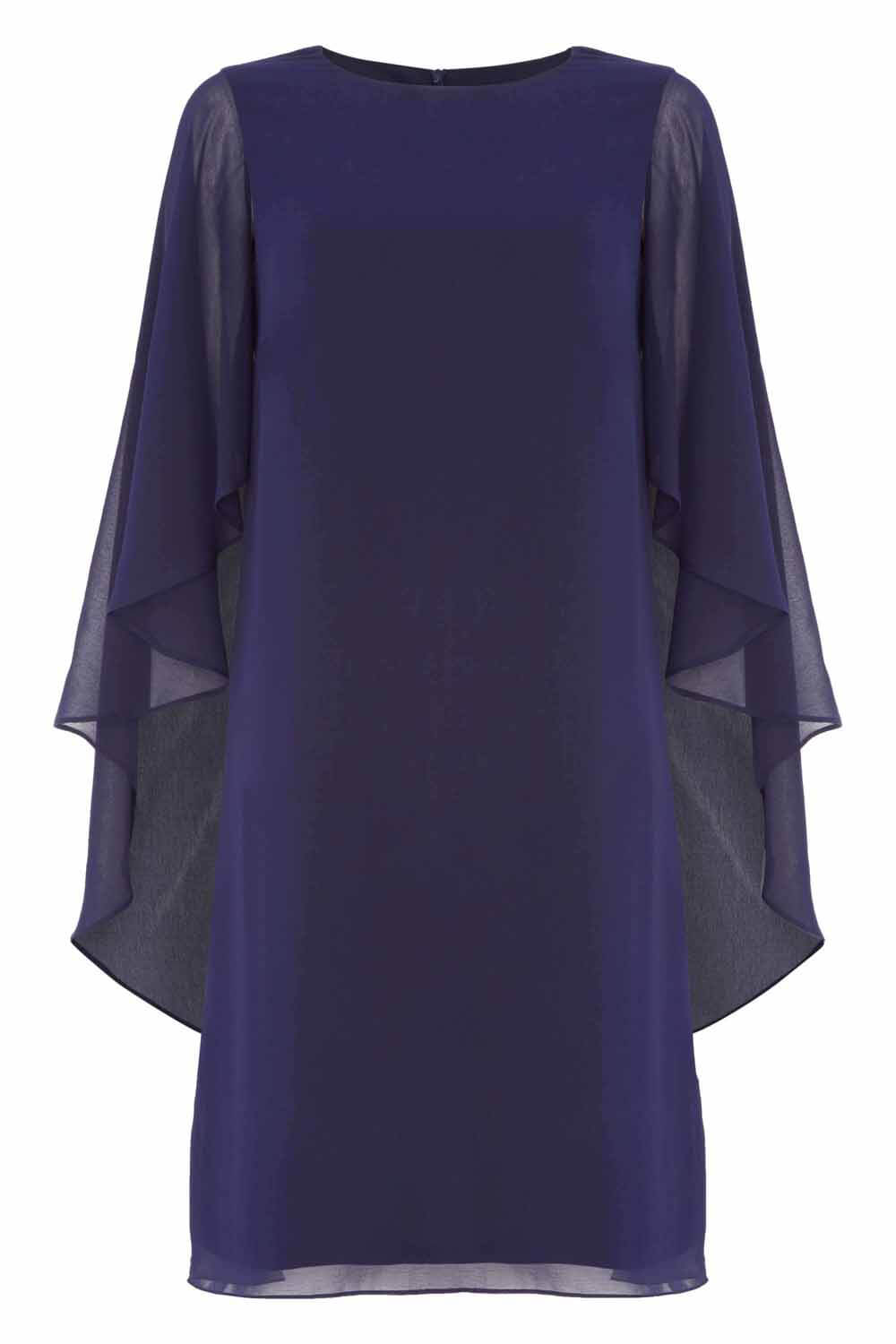 Midnight Blue Chiffon Cape Sleeve Dress, Image 5 of 4