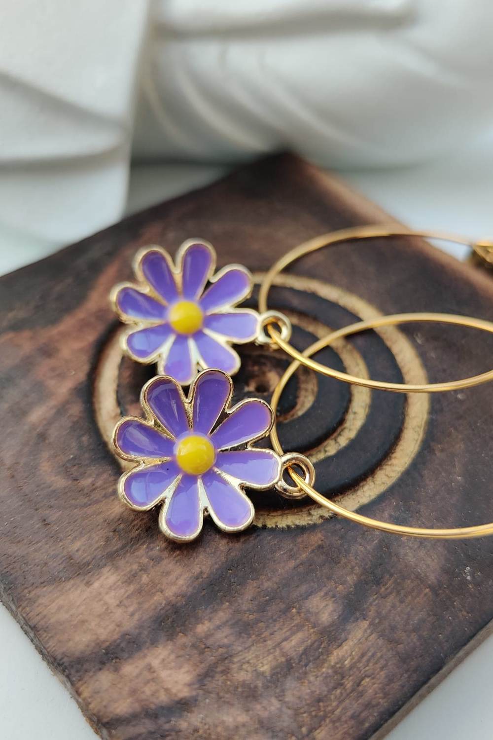 Purple The Colourful Aura Sunflower Charm Adjustable Dainty Hoop Earring, Image 1 of 2