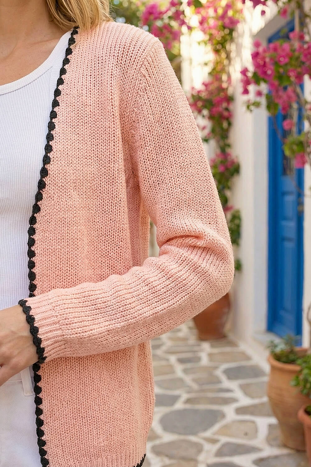 Light Pink Sequin Trim Knit Cardigan, Image 5 of 5
