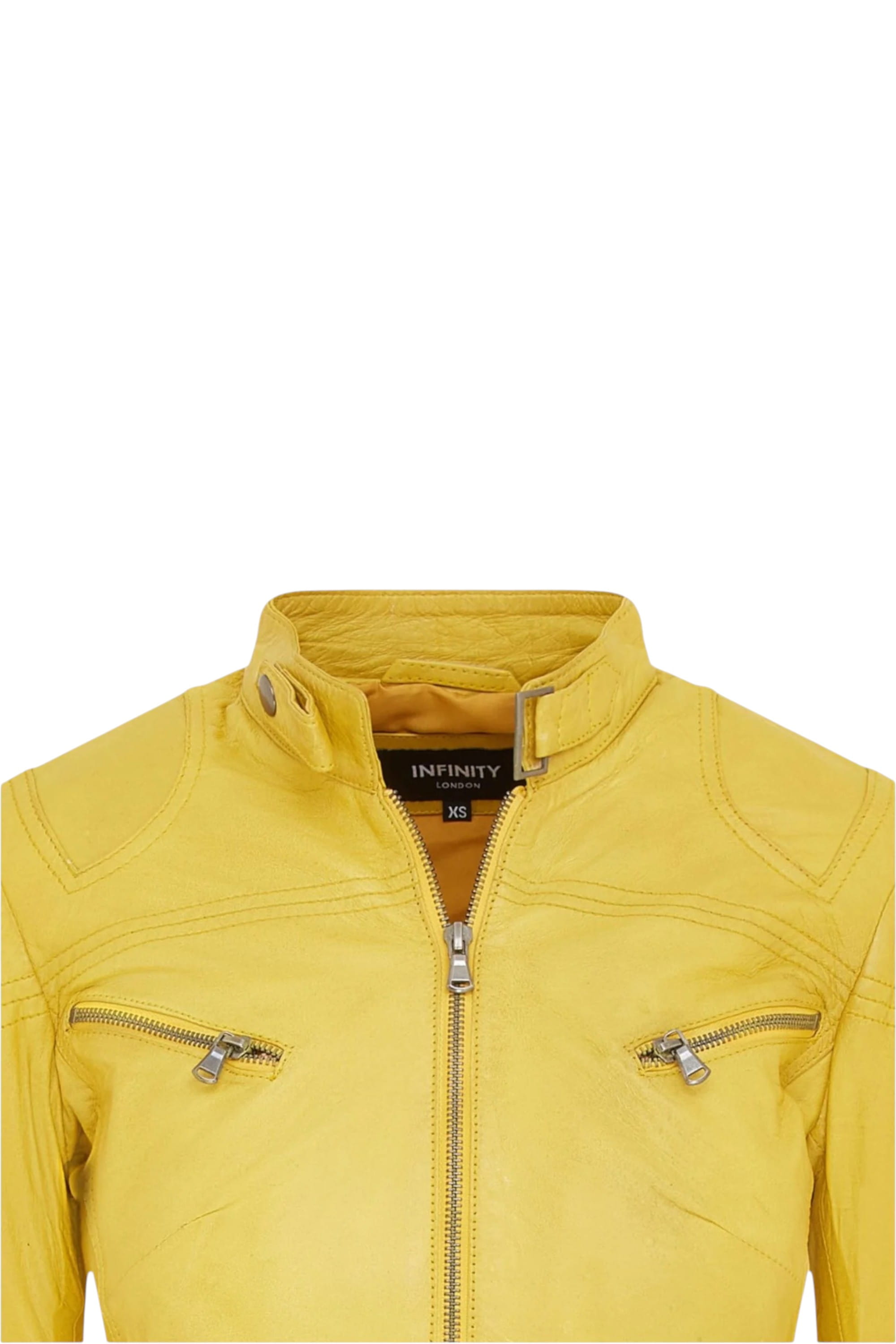 Yellow Slim-Fit Leather Biker Jacket-Tulsa, Image 6 of 7