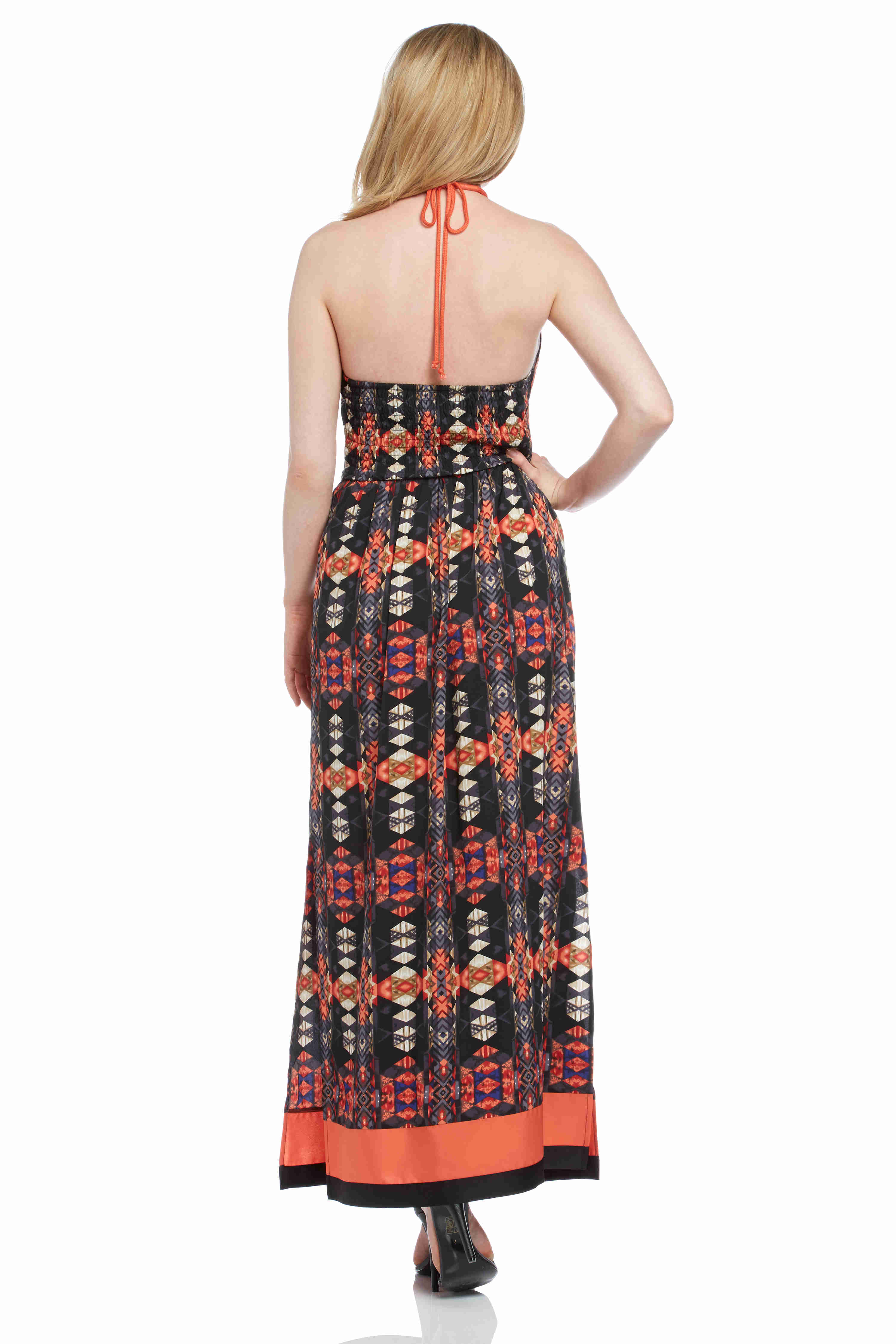 Orange Tribal Print Maxi Dress, Image 4 of 5