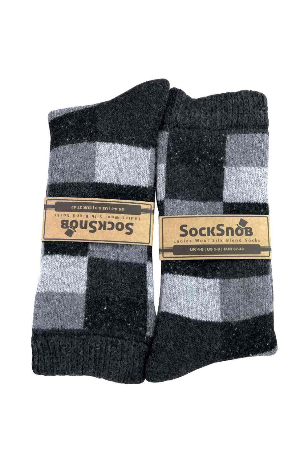 Grey 1 Pack Ladies Checkered Patterned Wool Blend Socks, Image 2 of 5