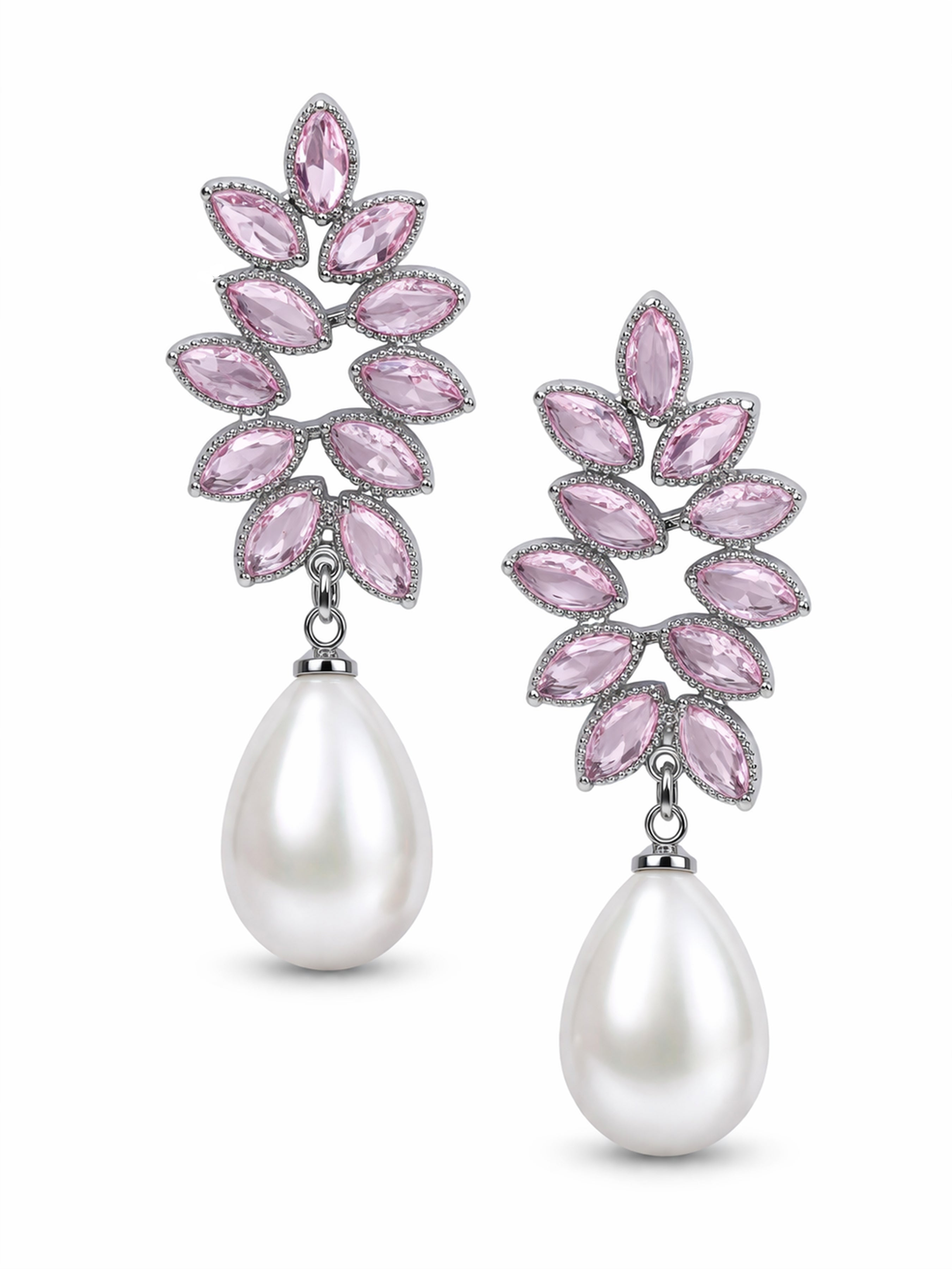 Pink Marquise Leaf Pearl Drop Earrings