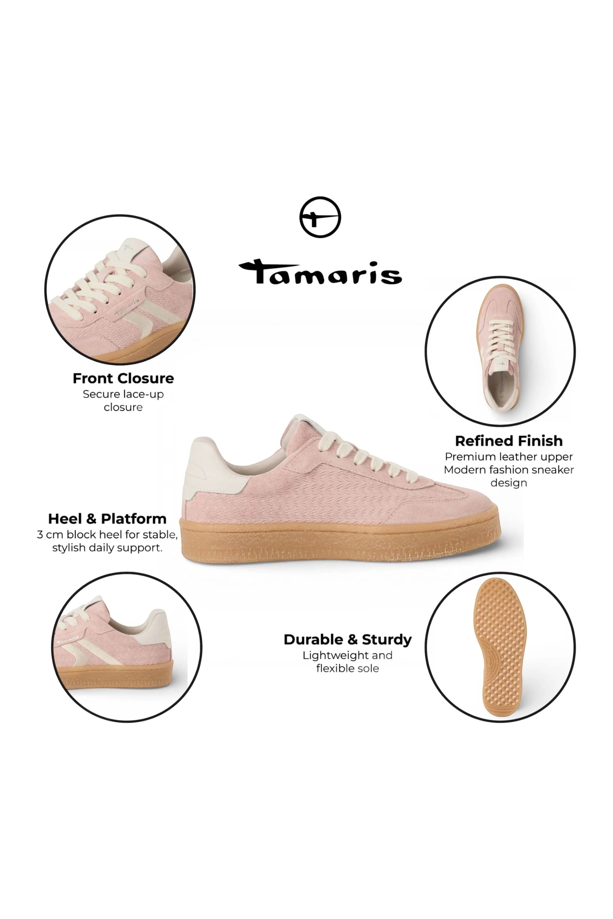 Pink Tamaris Pink Tamaris Womens Pink White Stripe Sneaker, Image 2 of 7