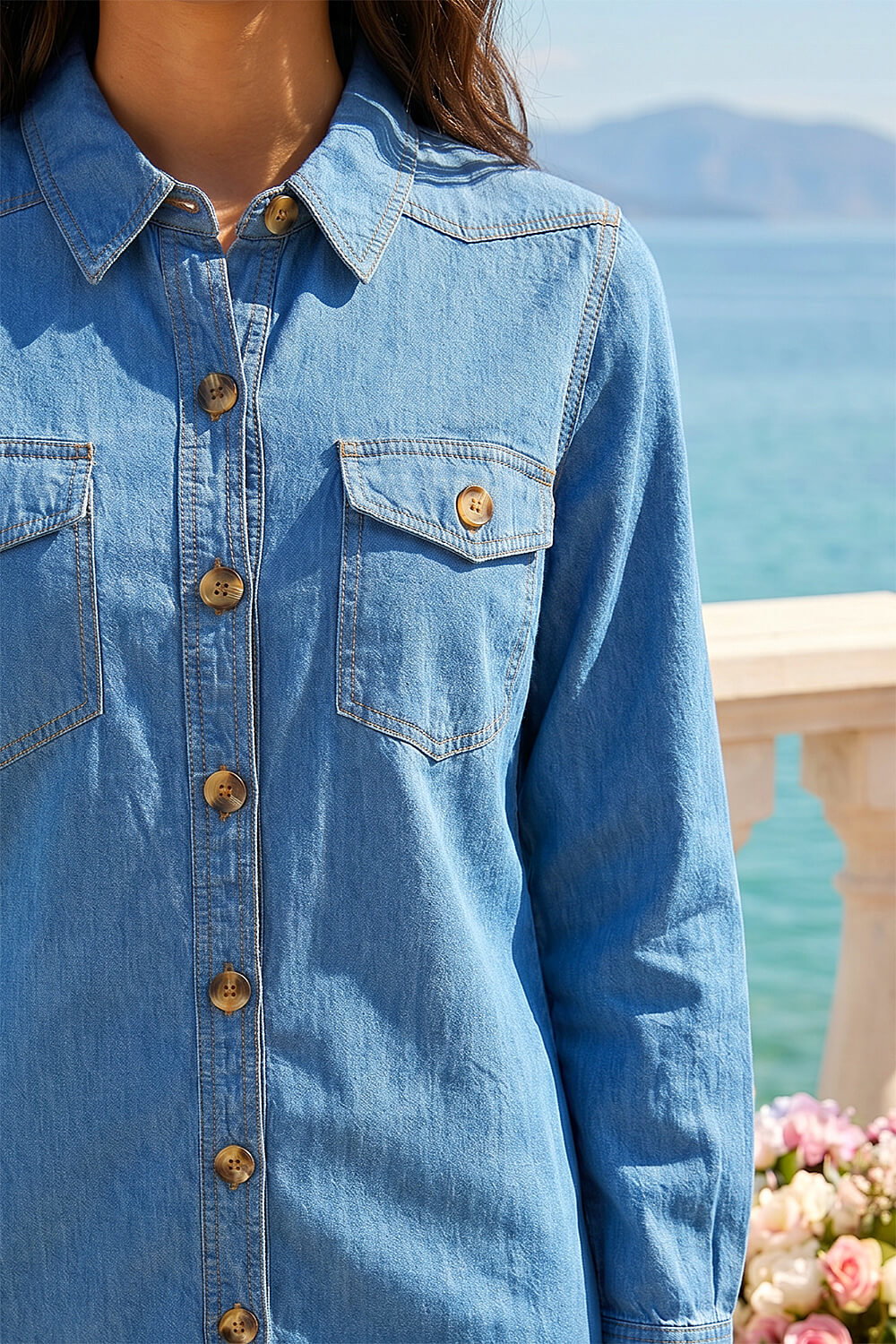 Denim Denim Button Down Shirt Dress, Image 5 of 4