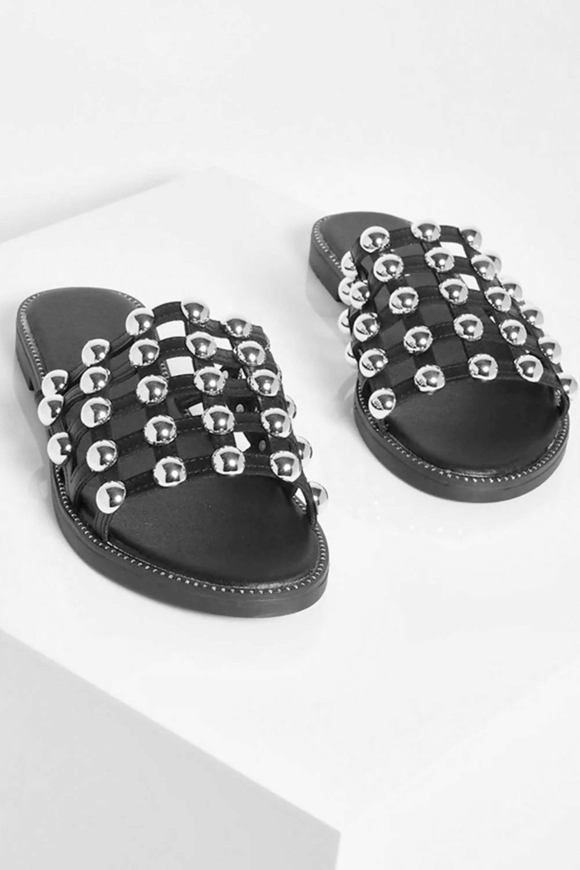 Black Studded Caged Sliders - Sinead, Image 3 of 3
