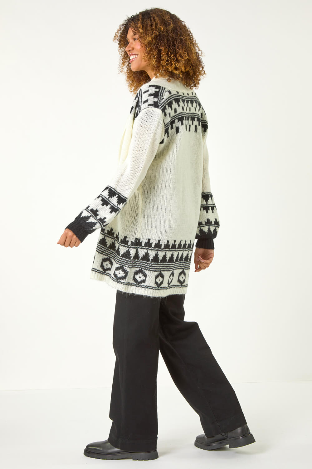 Ivory Patterned Knit Cardigan, Image 4 of 5
