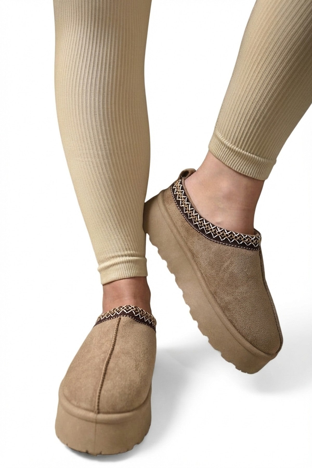 Camel iKrush Camel Jolene Aztec Detail Low Ankle Platform Slipper Boots, Image 3 of 8