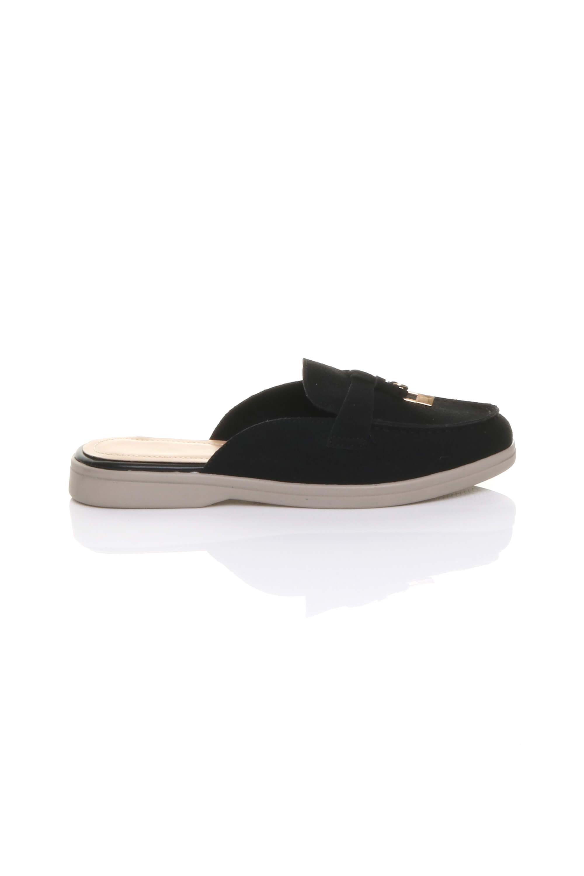 Black AJVANI Black Flat Slip On Open Back Loafers Mules, Image 2 of 4