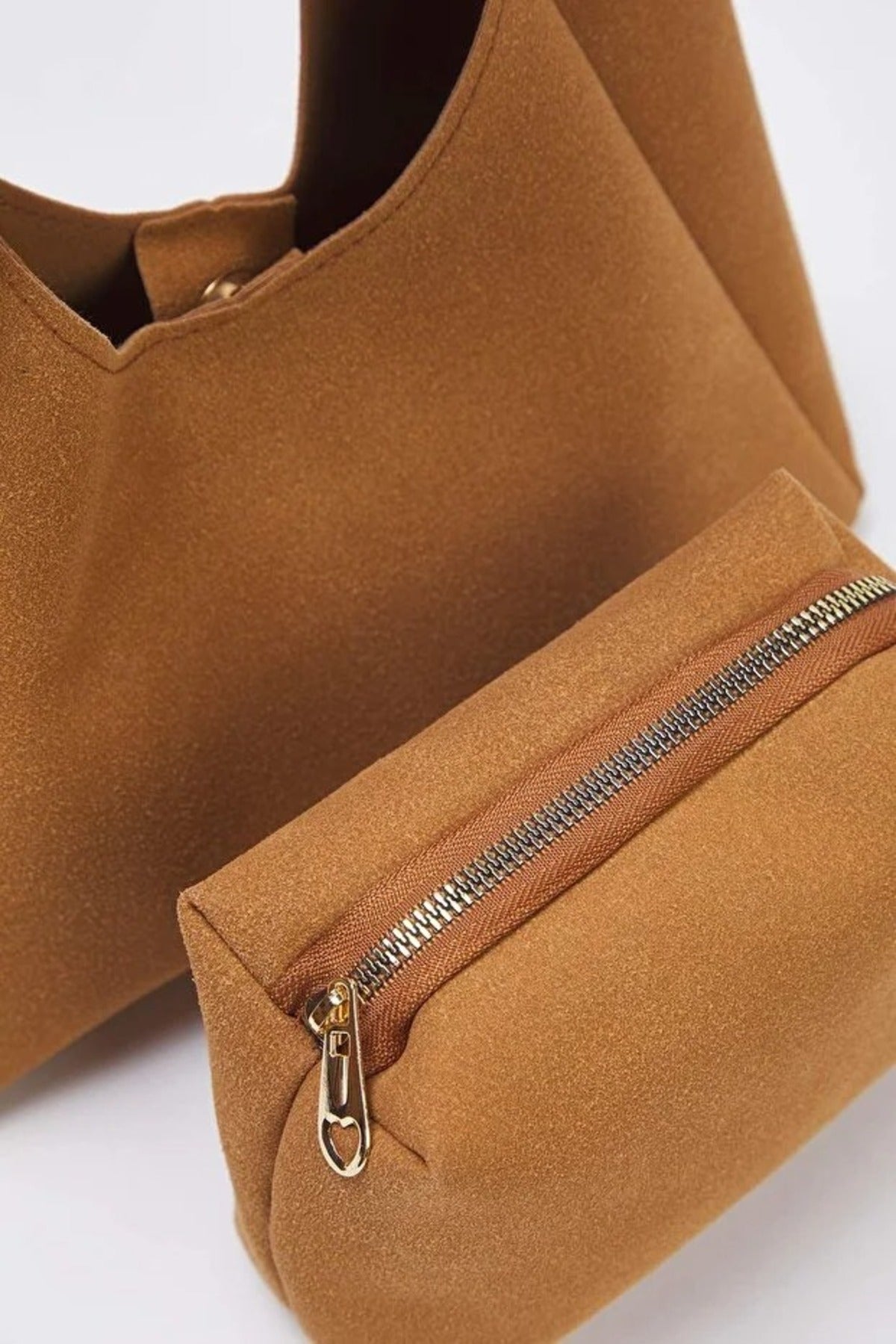 Brown WOVCOR Brown Oval Shoulder Bag With Matching Pouch, Image 3 of 3