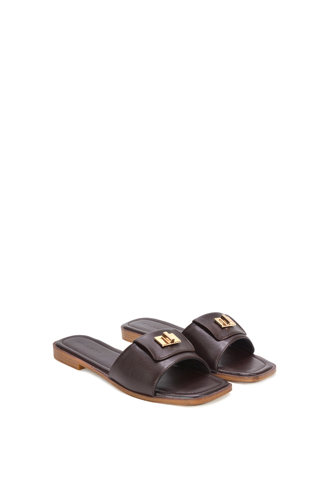 Brown 'Juliette' Square Toe Slider Sandals With Foldover Buckle, Image 3 of 6